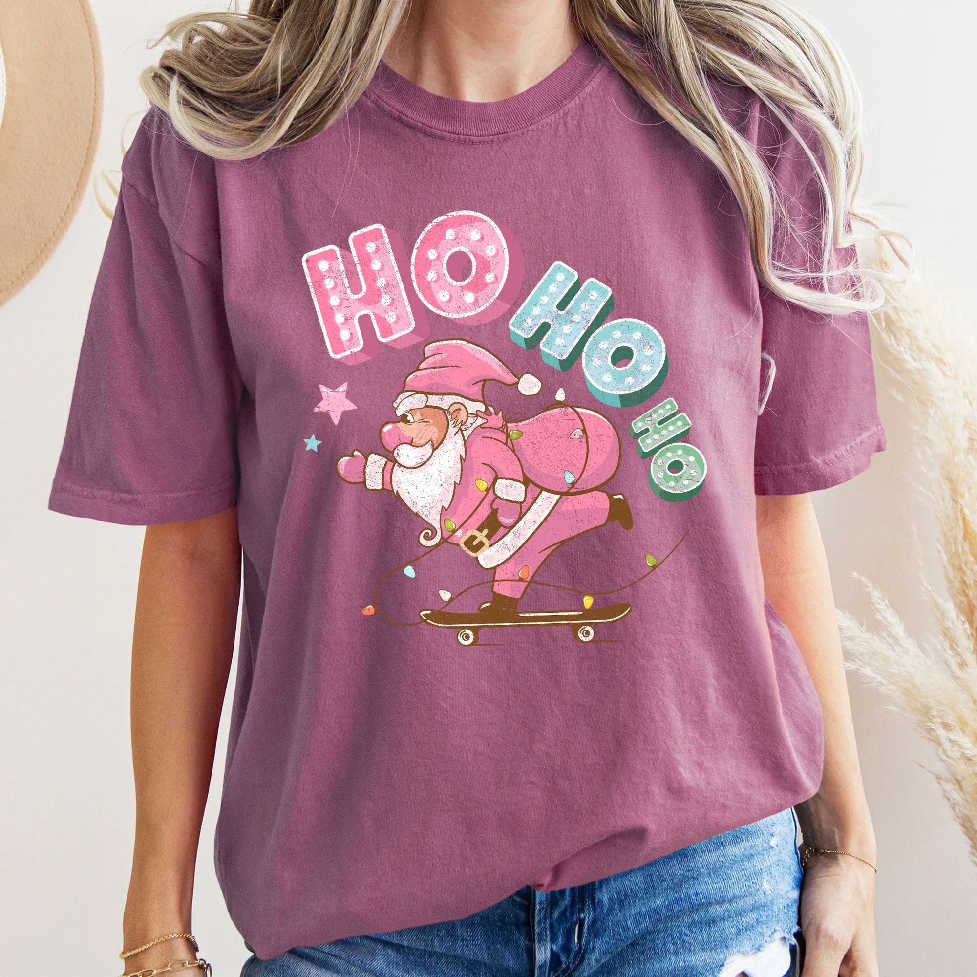Ho Ho Ho, Pink Skateboarding Santa, Christmas, Retro, Comfort Colors, Tshirt sold by Refinery Number One product image thumbnail 2