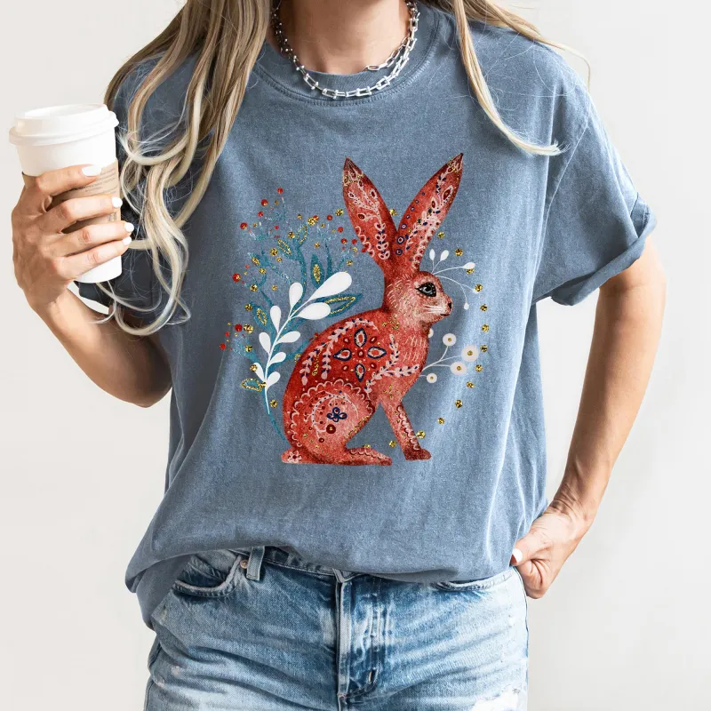 Rabbit, Folk Art, Scandinavian, Winter, Christmas, Comfort Colors Tshirt made by Refinery Number One