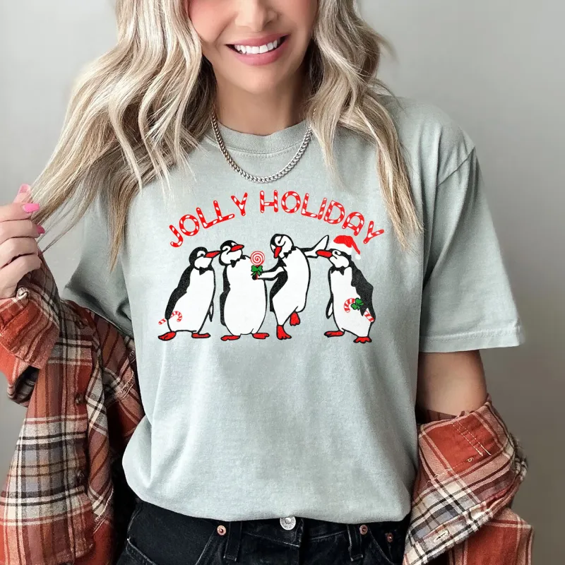 Jolly Holiday, Penguins, Christmas, Comfort Colors, Tshirt made by Refinery Number One