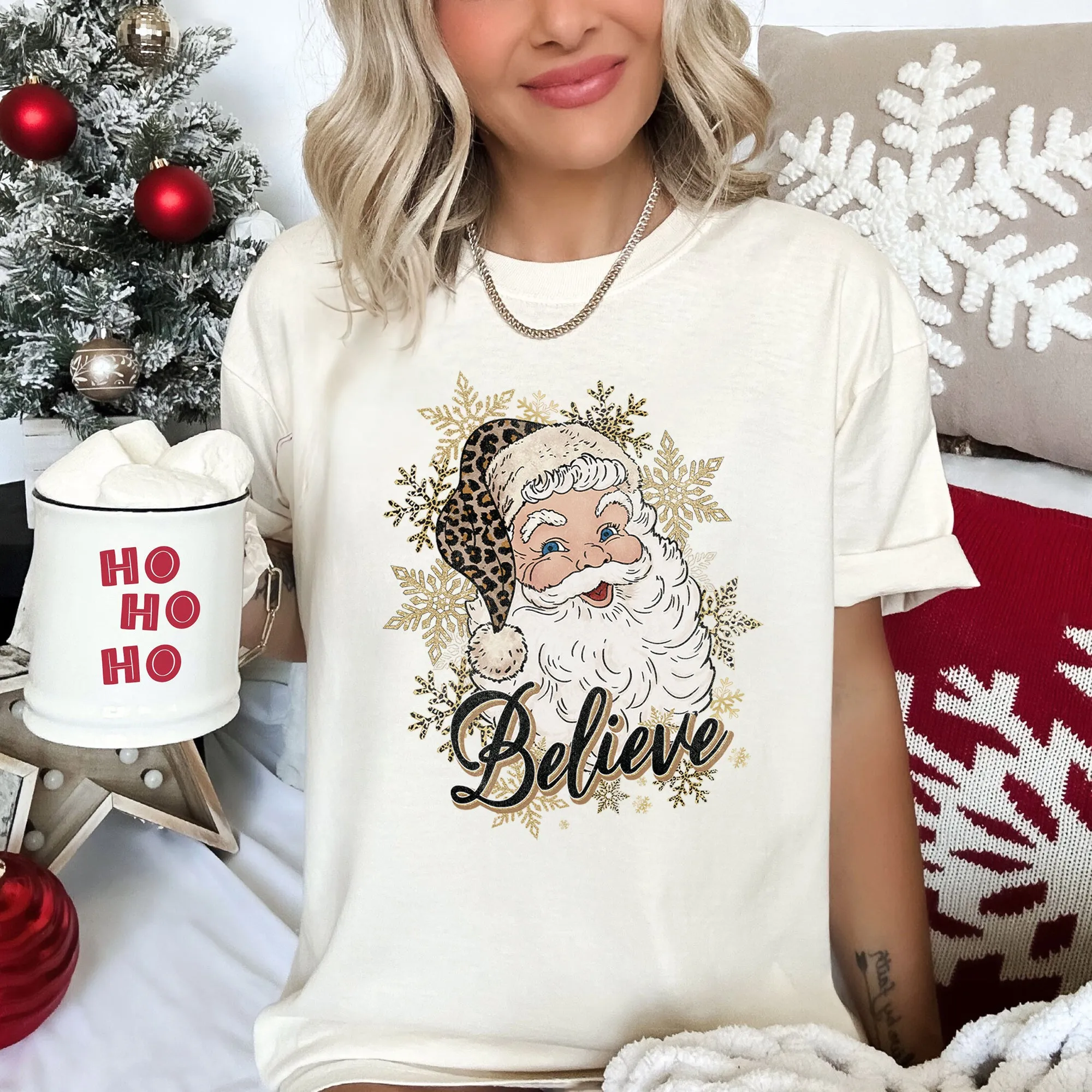 Retro Santa Believe Christmas Leopard Print Holiday Design Edition Comfort Colors Tee sold by Refinery Number One product image thumbnail 4
