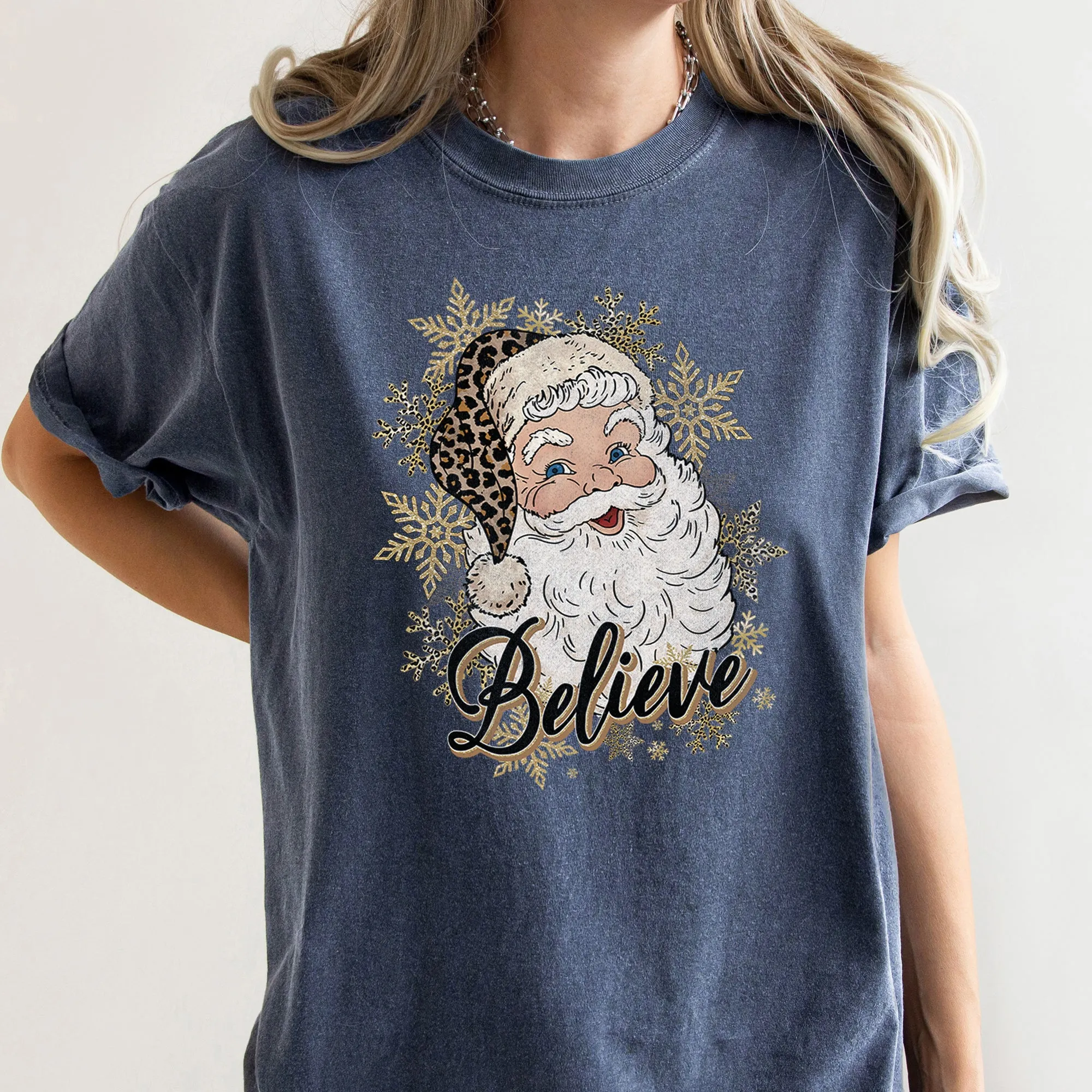 Retro Santa Believe Christmas Leopard Print Holiday Design Edition Comfort Colors Tee sold by Refinery Number One