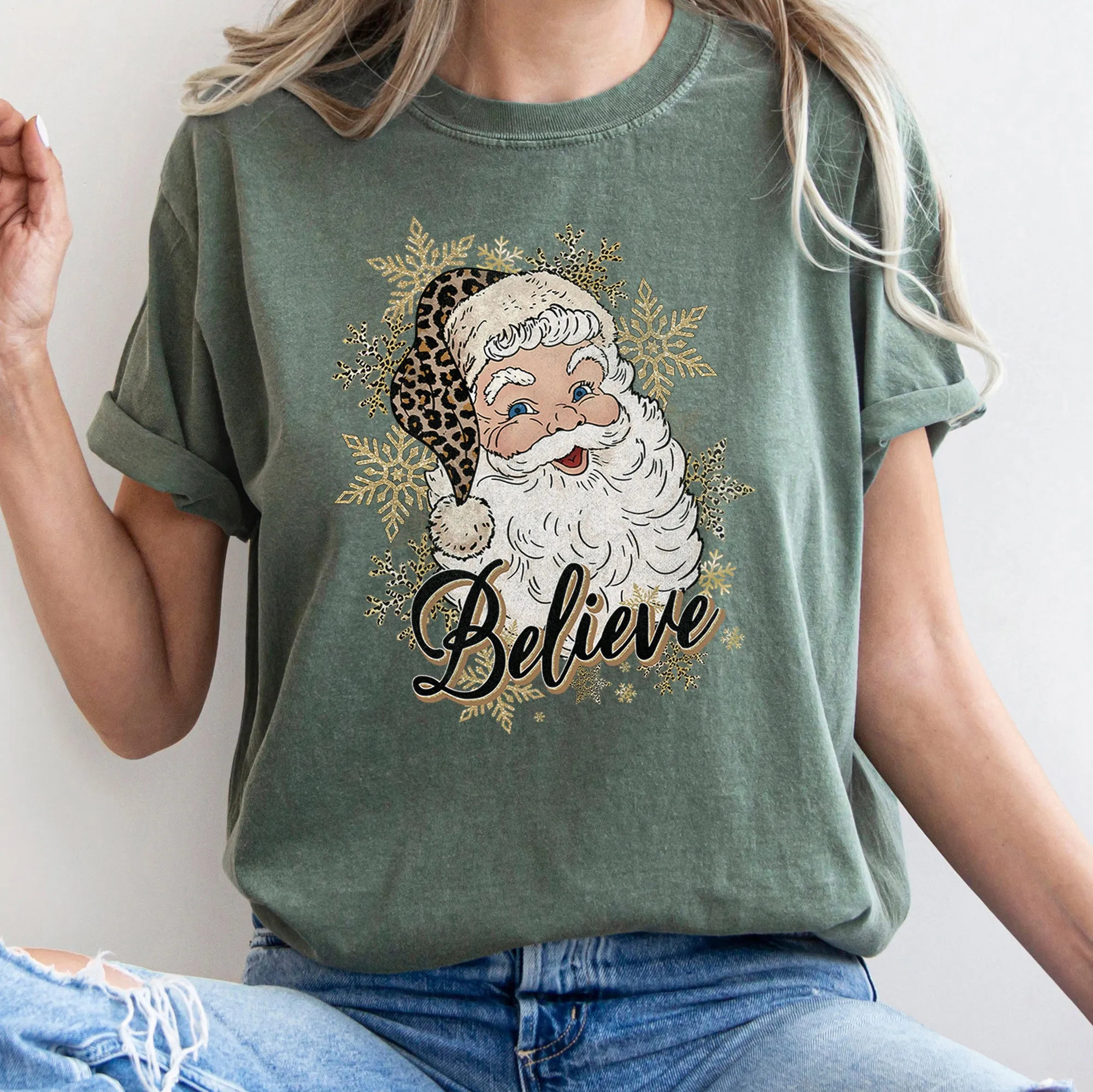 Retro Santa Believe Christmas Leopard Print Holiday Design Edition Comfort Colors Tee sold by Refinery Number One product image thumbnail 5