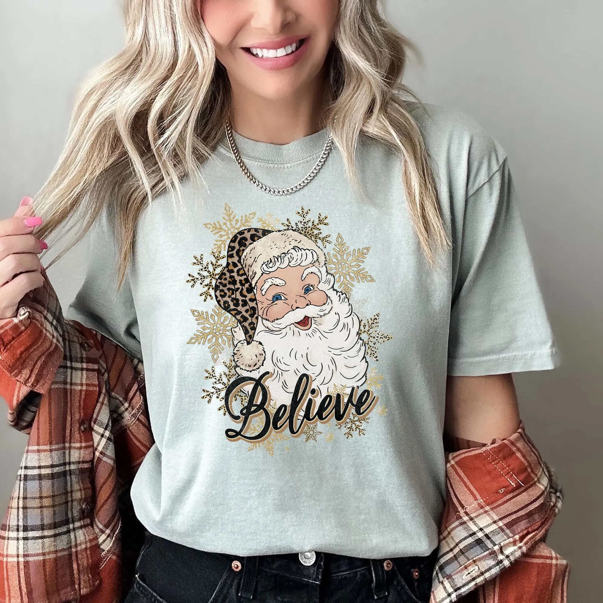 Retro Santa Believe Christmas Leopard Print Holiday Design Edition Comfort Colors Tee sold by Refinery Number One product image thumbnail 2