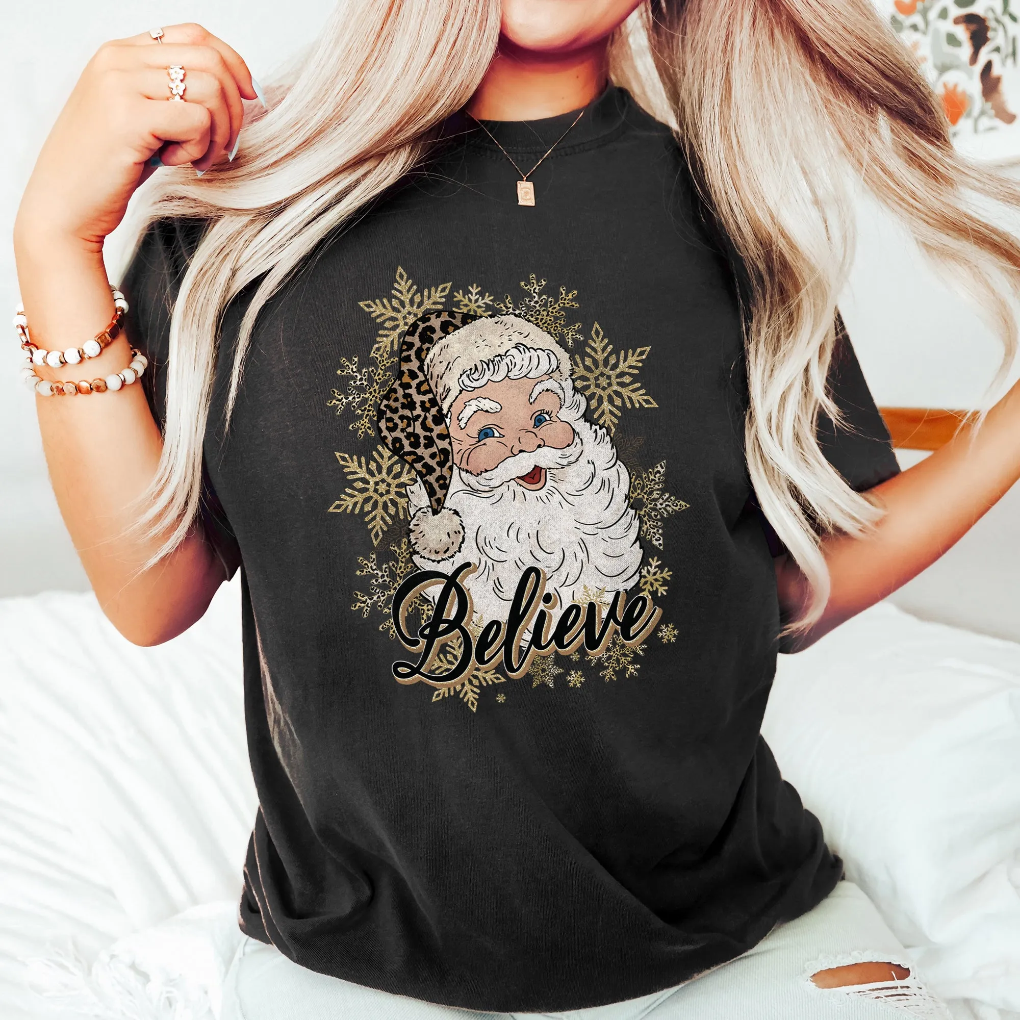 Retro Santa Believe Christmas Leopard Print Holiday Design Edition Comfort Colors Tee sold by Refinery Number One product image thumbnail 3
