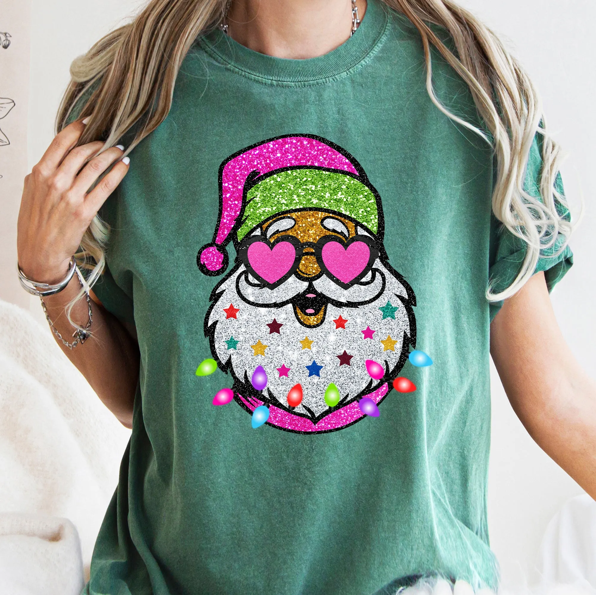 Retro Sparkly Santa, Glitter Effect, Christmas, Comfort Colors Tshirt sold by Refinery Number One product image thumbnail 3
