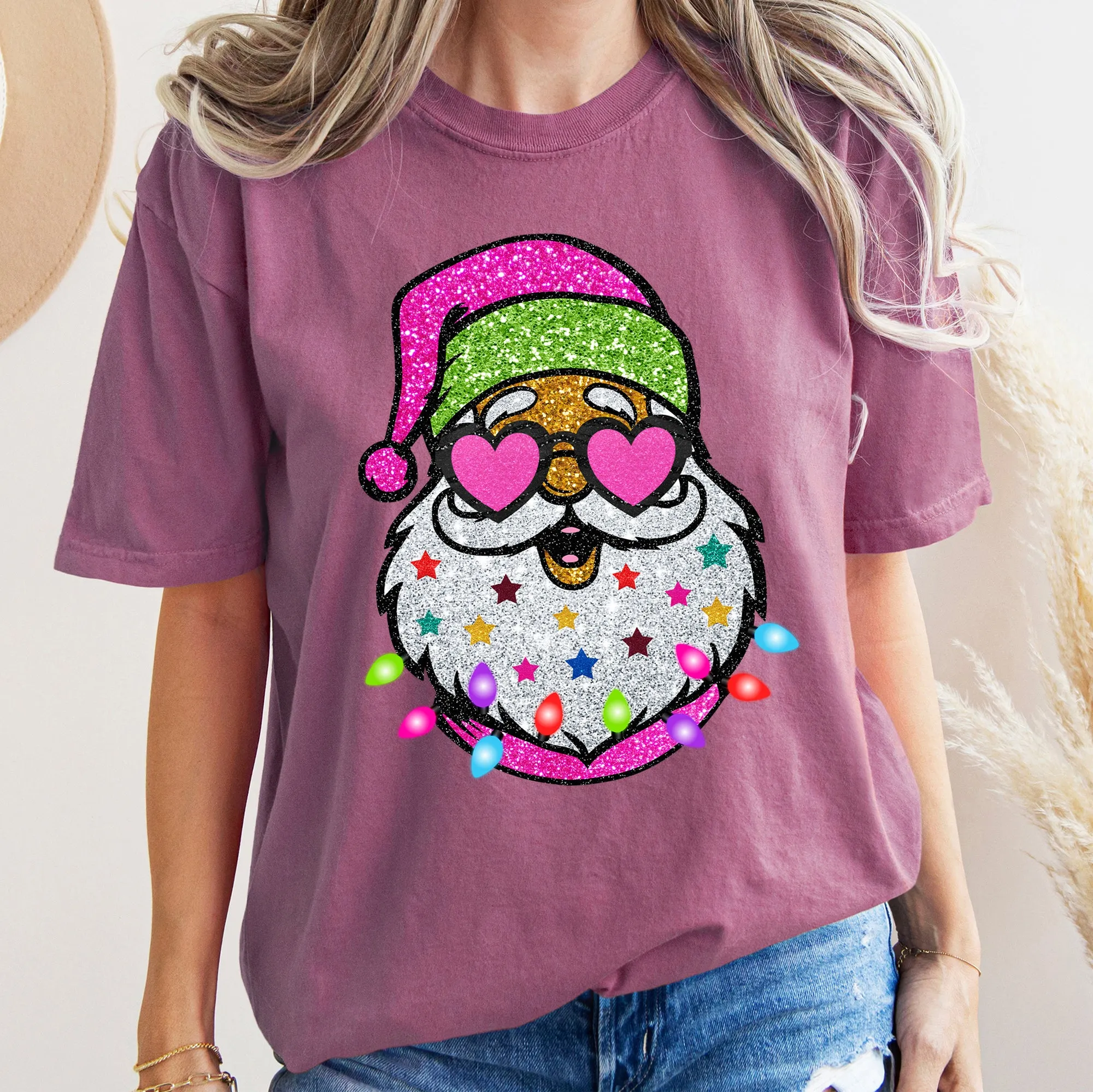 Retro Sparkly Santa, Glitter Effect, Christmas, Comfort Colors Tshirt sold by Refinery Number One