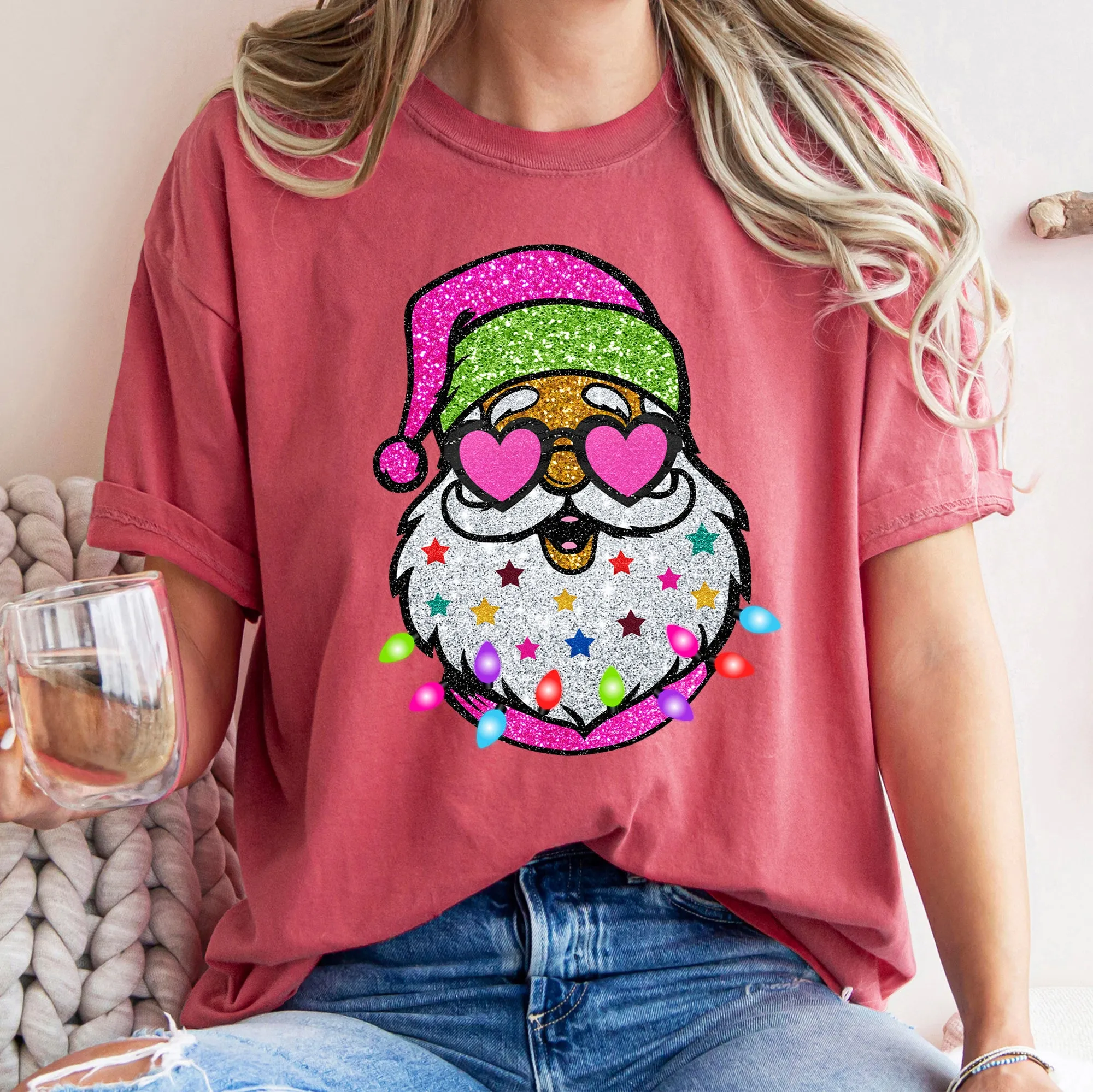 Retro Sparkly Santa, Glitter Effect, Christmas, Comfort Colors Tshirt sold by Refinery Number One product image thumbnail 4