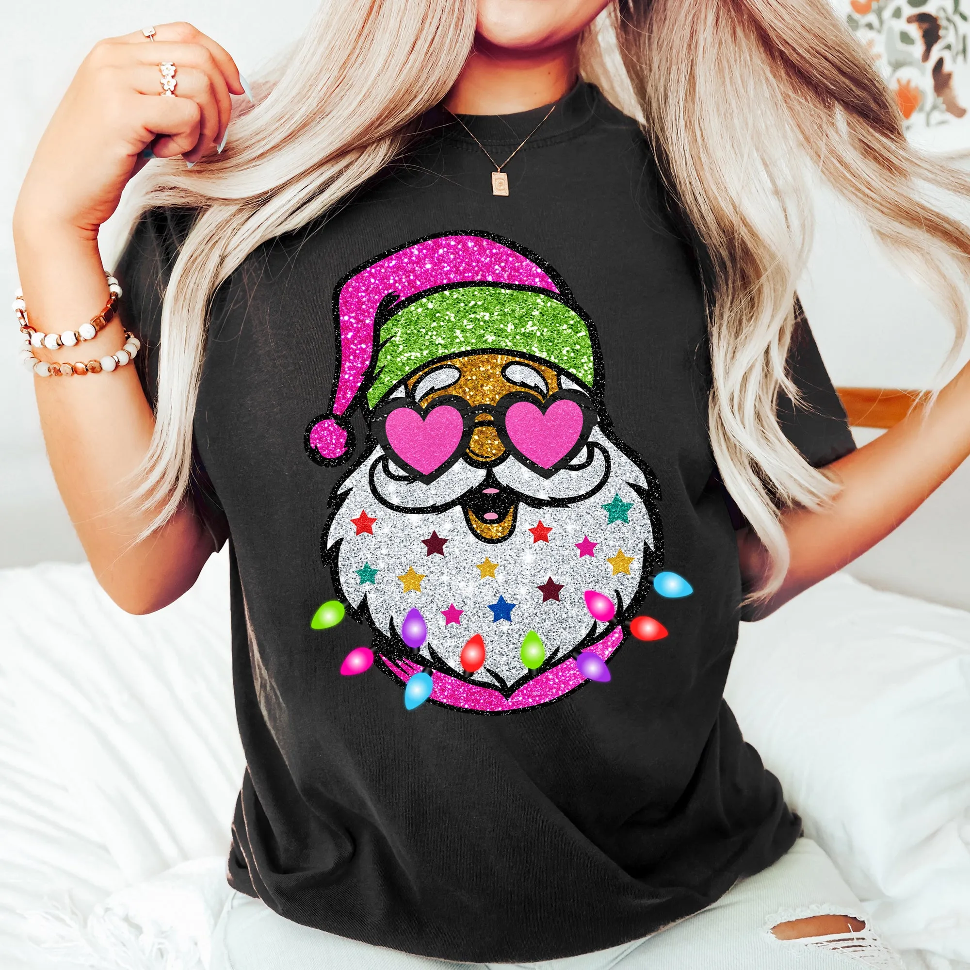 Retro Sparkly Santa, Glitter Effect, Christmas, Comfort Colors Tshirt sold by Refinery Number One product image thumbnail 2