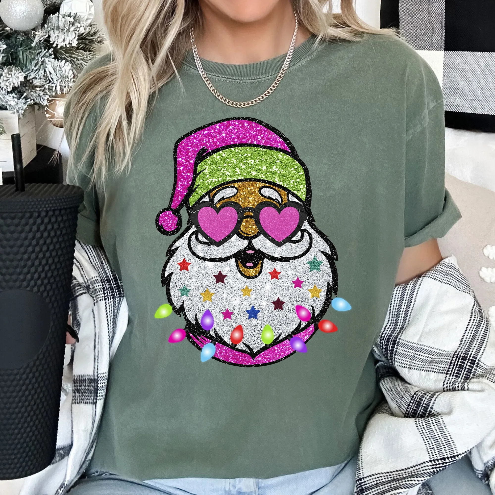 Retro Sparkly Santa, Glitter Effect, Christmas, Comfort Colors Tshirt sold by Refinery Number One product image thumbnail 5