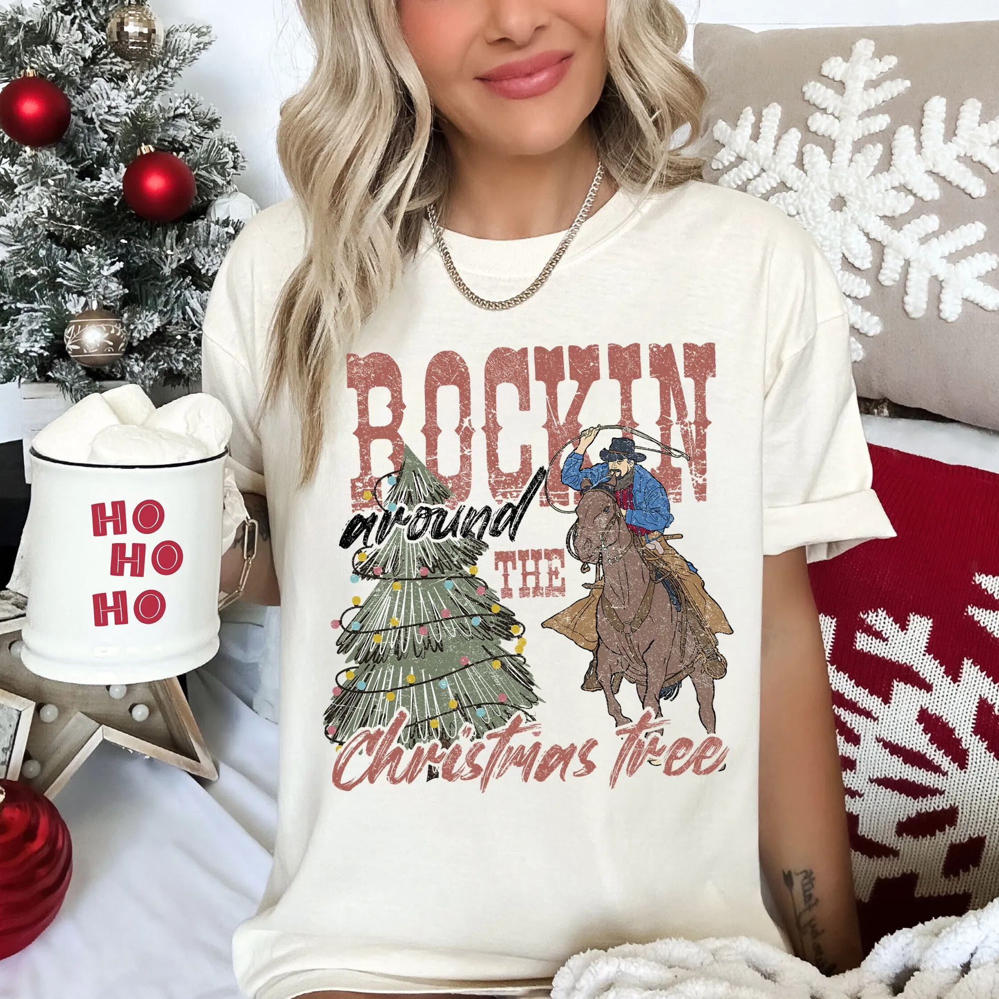 Rocking Around The Christmas Tree, Big Western, Country, Cowboy, Cowgirl, Comfort Colors Tshirt sold by Refinery Number One product image thumbnail 2