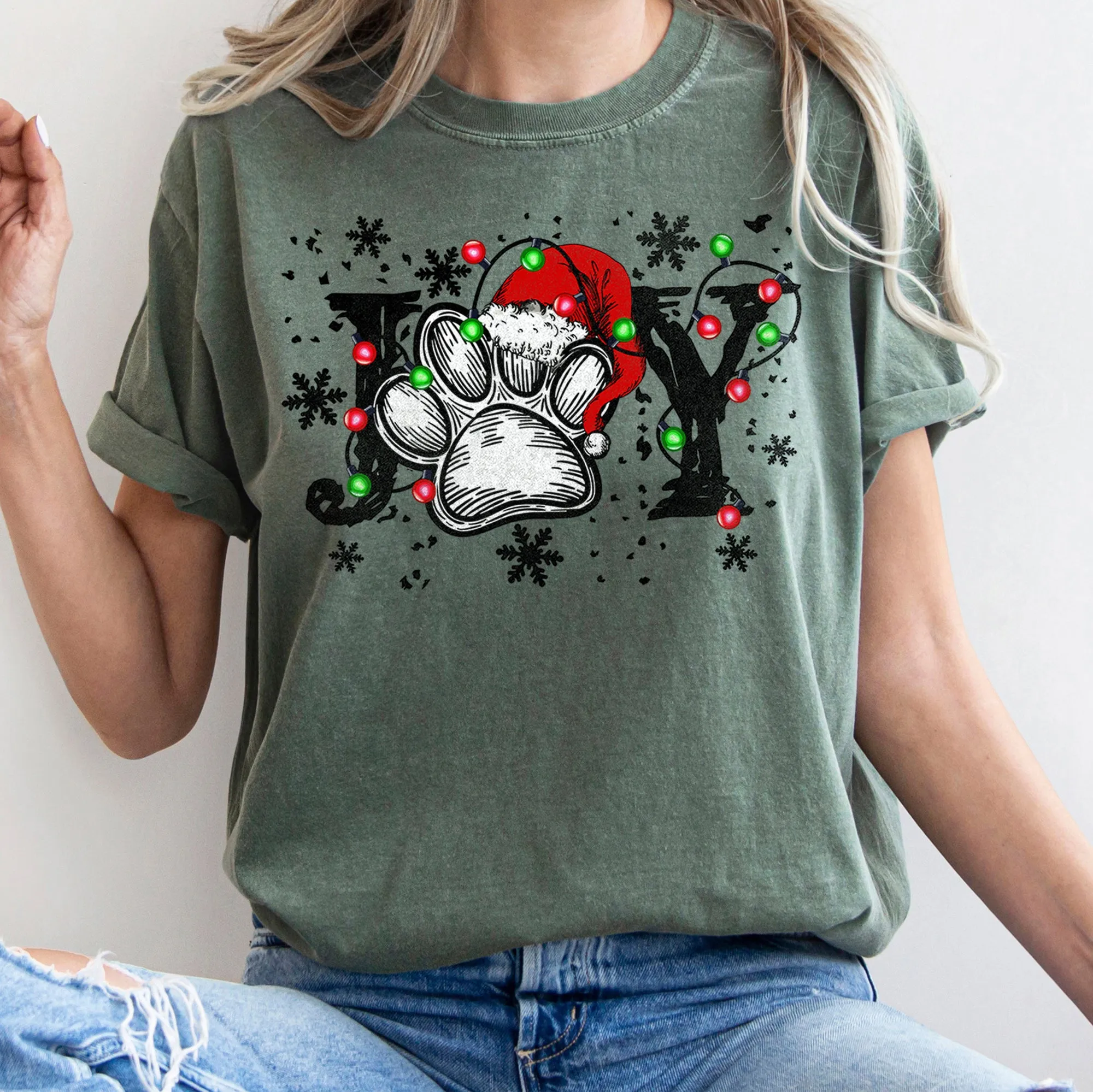 Joy, Dog Paw Print, Christmas, Comfort Colors, Tshirt sold by Refinery Number One product image thumbnail 5