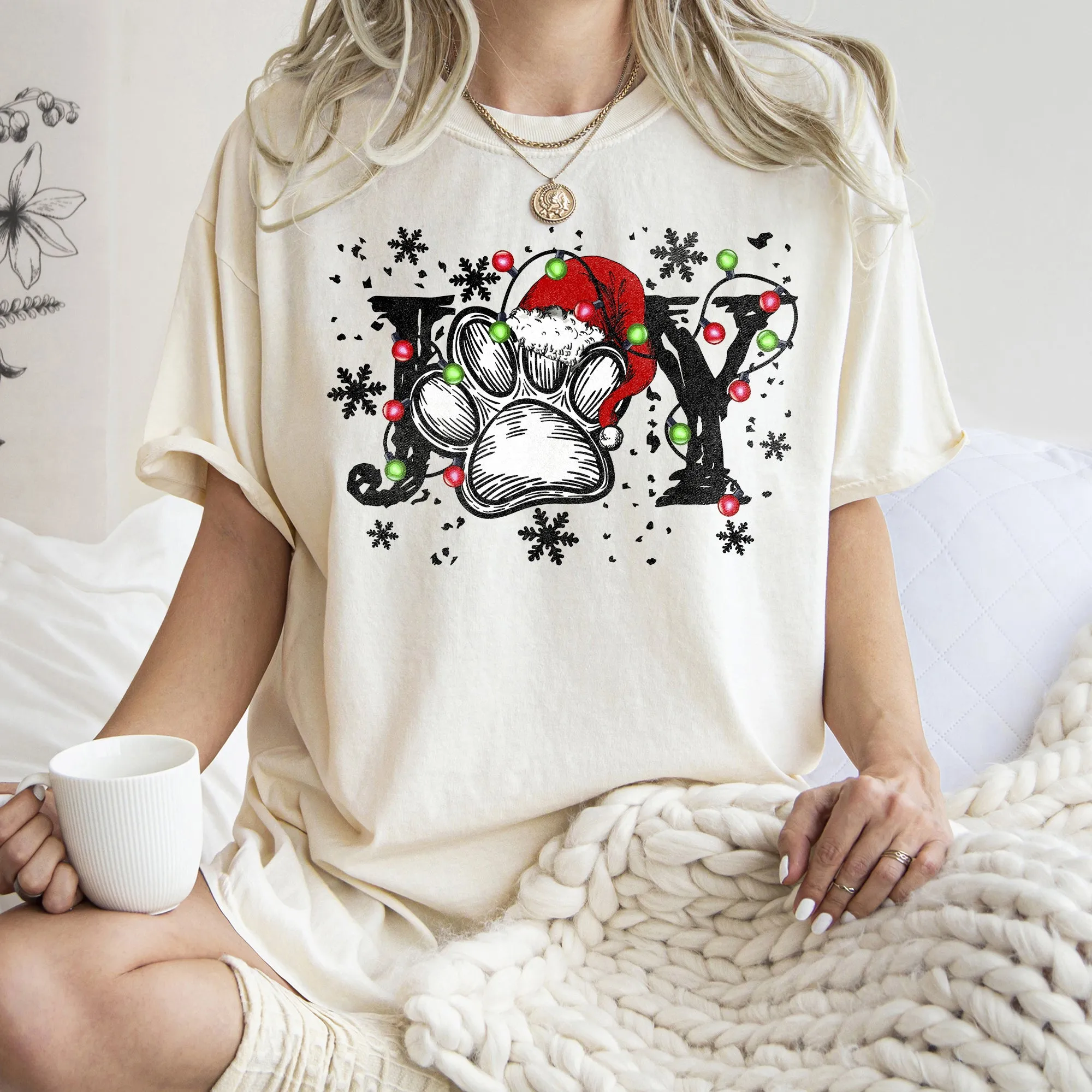 Joy, Dog Paw Print, Christmas, Comfort Colors, Tshirt sold by Refinery Number One product image thumbnail 2