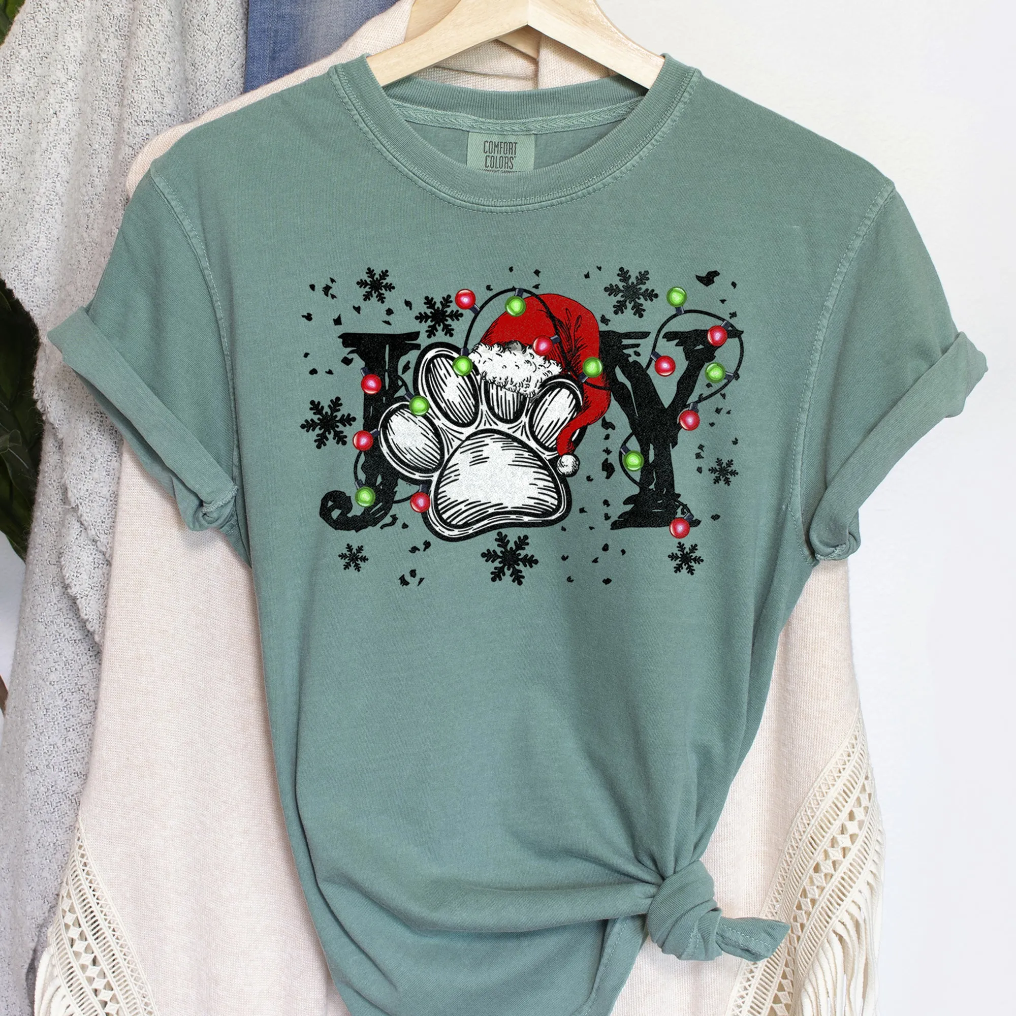 Joy, Dog Paw Print, Christmas, Comfort Colors, Tshirt sold by Refinery Number One product image thumbnail 4