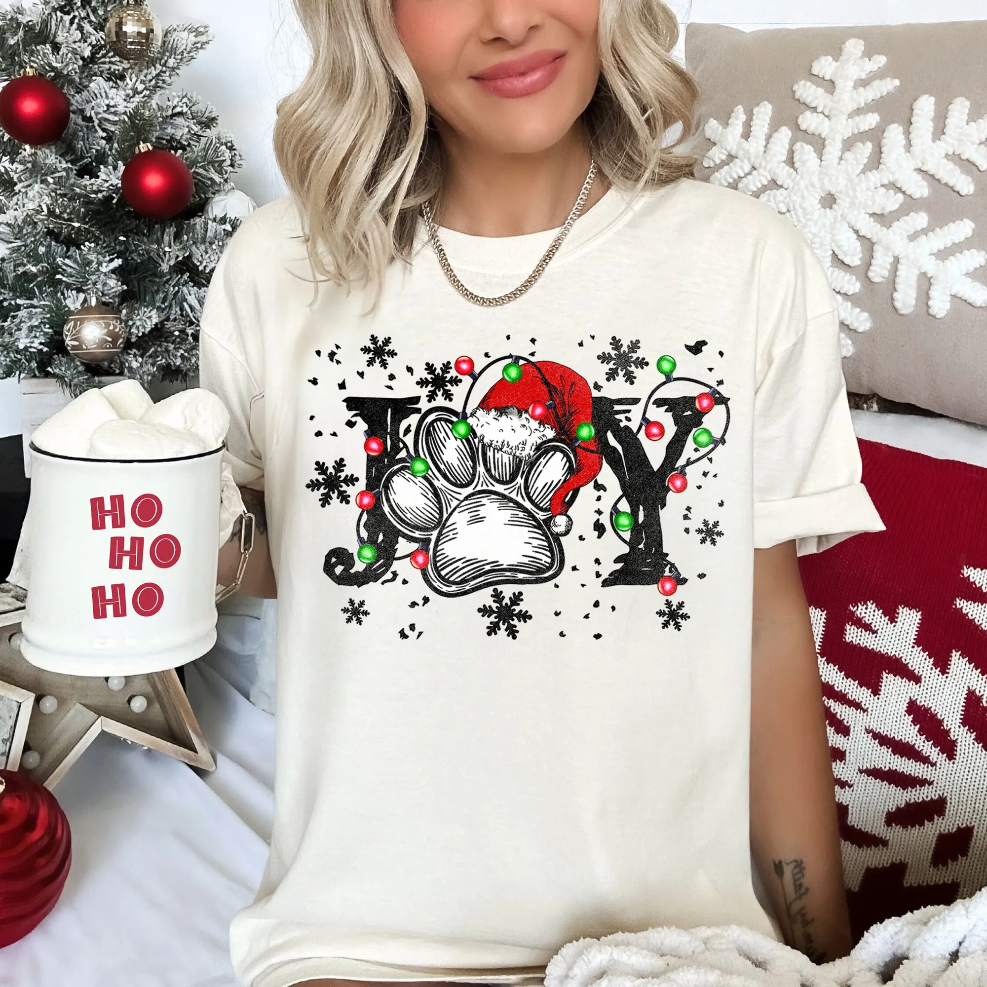 Joy, Dog Paw Print, Christmas, Comfort Colors, Tshirt sold by Refinery Number One product image thumbnail 3