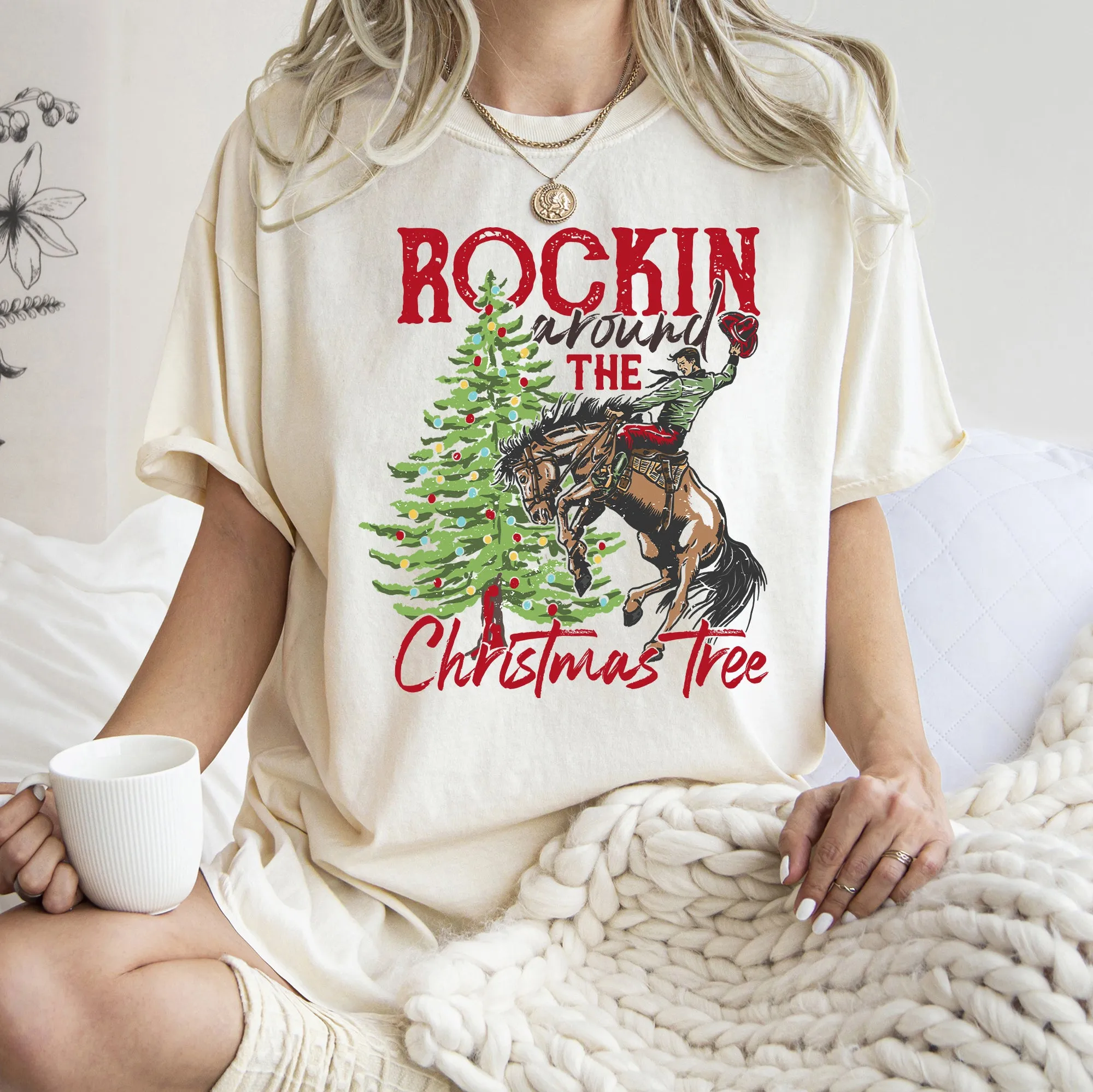 Rocking Around The Christmas Tree, Cowboy, Horse, Rodeo, Comfort Colors Tshirt sold by Refinery Number One product image thumbnail 2