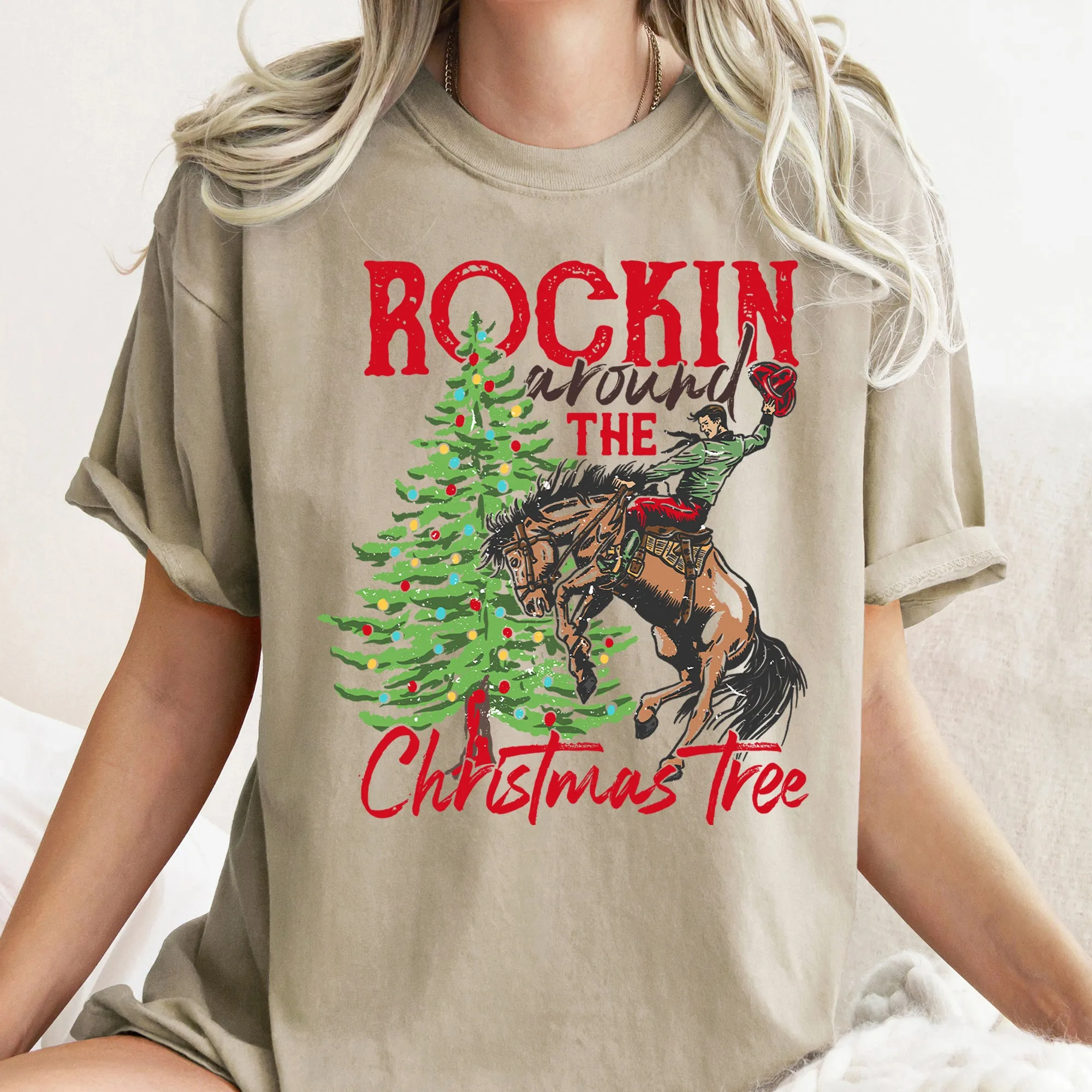 Rocking Around The Christmas Tree, Cowboy, Horse, Rodeo, Comfort Colors Tshirt sold by Refinery Number One product image thumbnail 3
