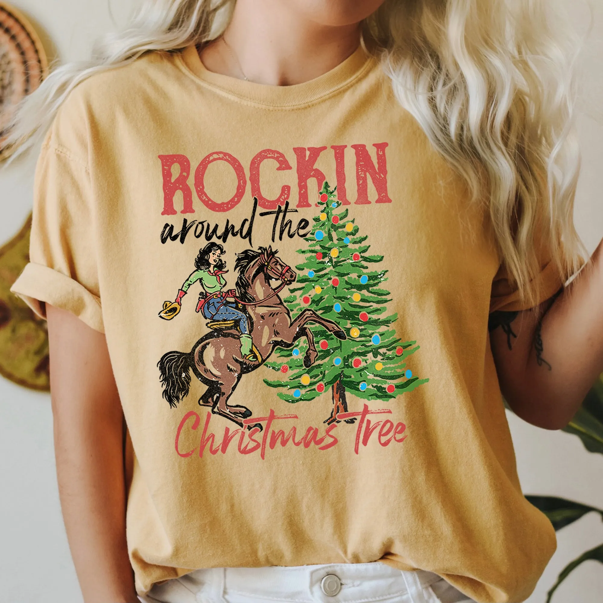Rocking Around The Christmas Tree, Cowboy, Horse, Rodeo, Comfort Colors Tshirt sold by Refinery Number One product image thumbnail 5