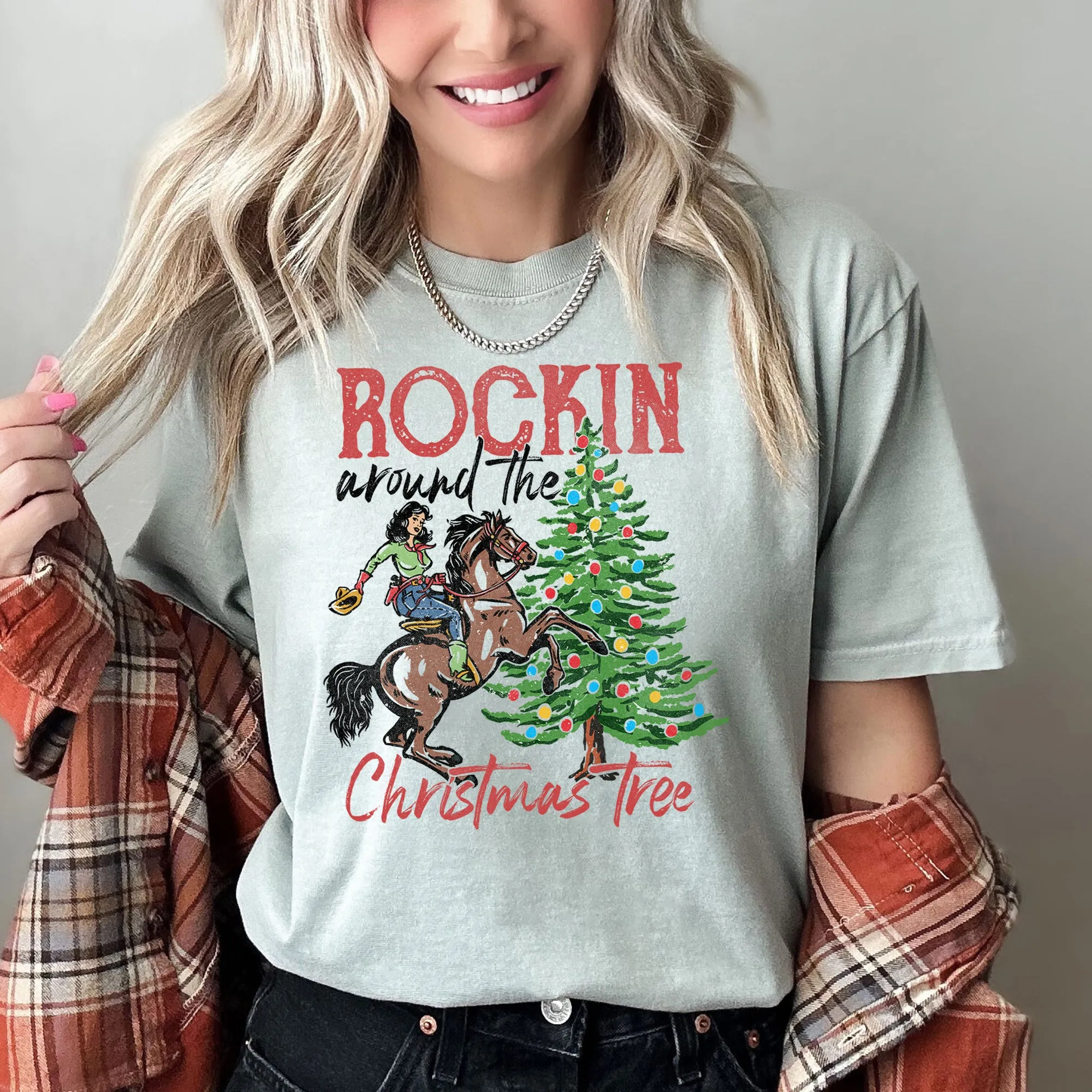 Rocking Around The Christmas Tree, Cowboy, Horse, Rodeo, Comfort Colors Tshirt sold by Refinery Number One product image thumbnail 4