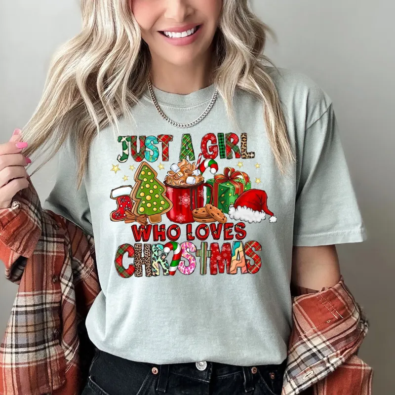 Just A Girl Who Loves Christmas, Santa, Hot Chocolate, Coffee, Comfort Colors, Tshirt sold by Refinery Number One
