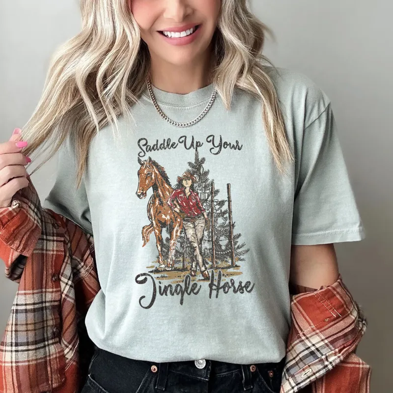 Saddle Up Your Jingle Horse, Christmas, Cowgirl, Cowboy, Country, Western, Comfort Colors Tshirt sold by Refinery Number One