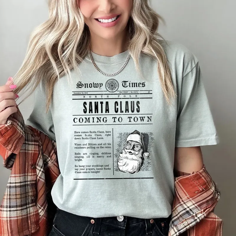 Santa Claus Is Coming To Town, Retro Newspaper, Vintage, Christmas, Comfort Colors Tshirt sold by Refinery Number One