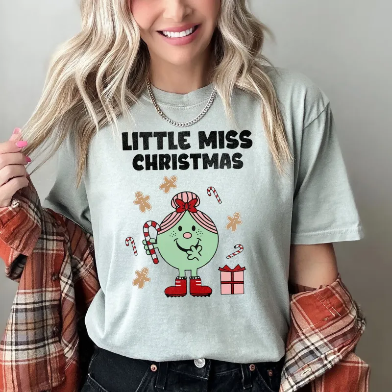 Little Miss Christmas, Classic, Vintage, Retro, Candy Cane, Comfort Colors, Tshirt sold by Refinery Number One