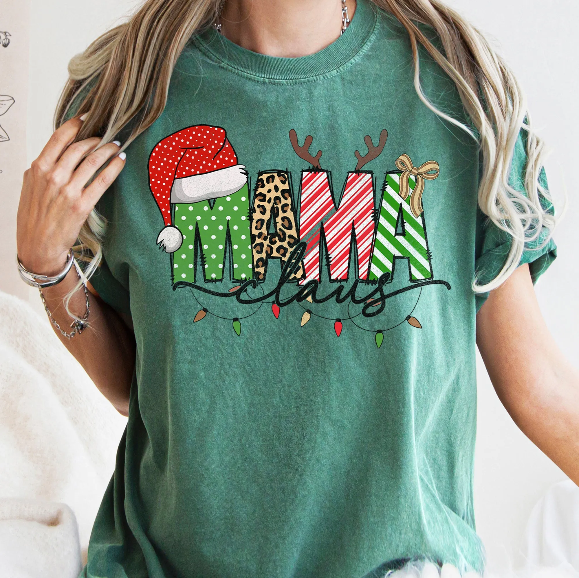 Mama Claus, Santa, Plaid, Leopard Print, Christmas, Comfort Colors, Tshirt sold by Refinery Number One product image thumbnail 3