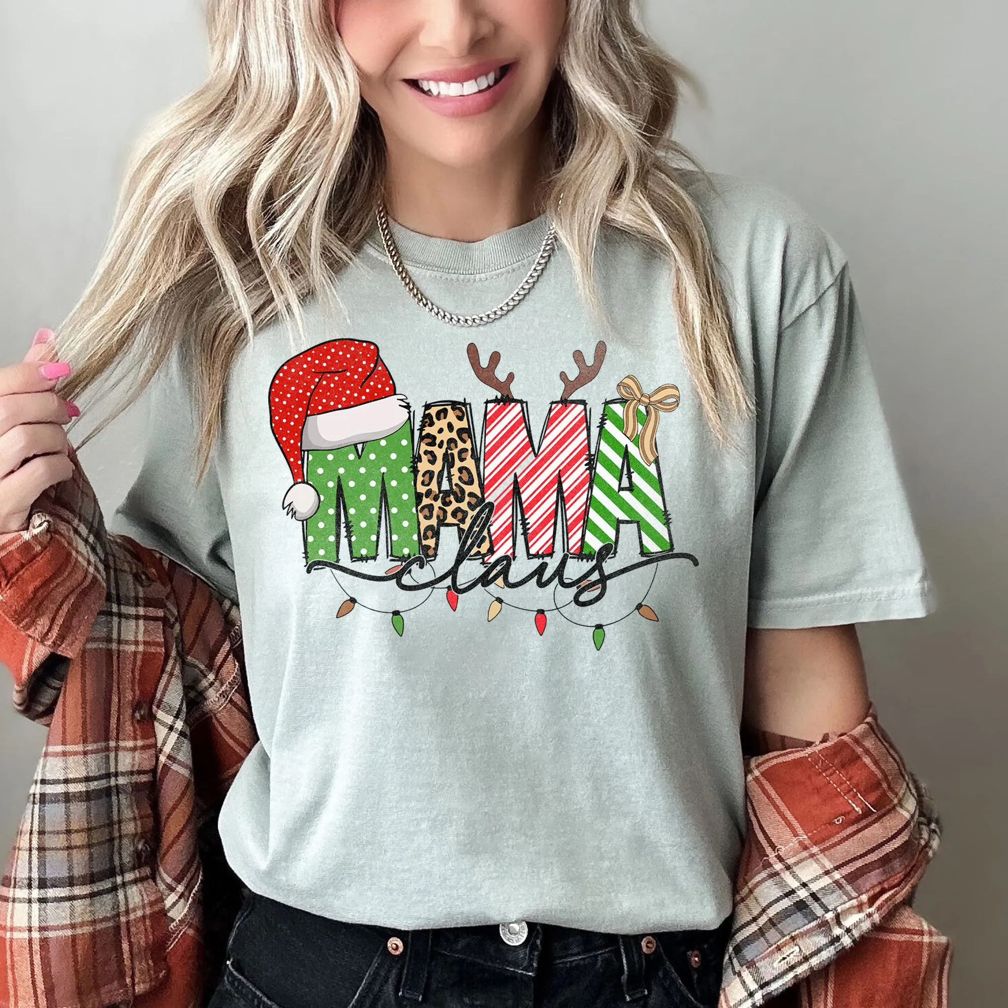 Mama Claus, Santa, Plaid, Leopard Print, Christmas, Comfort Colors, Tshirt sold by Refinery Number One