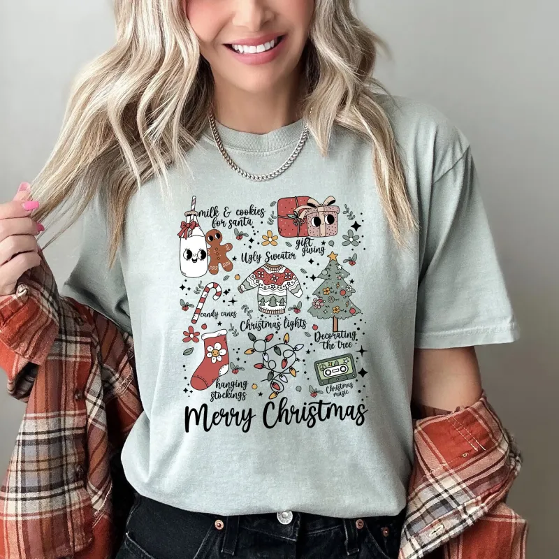 Merry Christmas Doodles, Cute, Santa, Stockings, Tree, Retro, Comfort Colors Tshirt sold by Refinery Number One