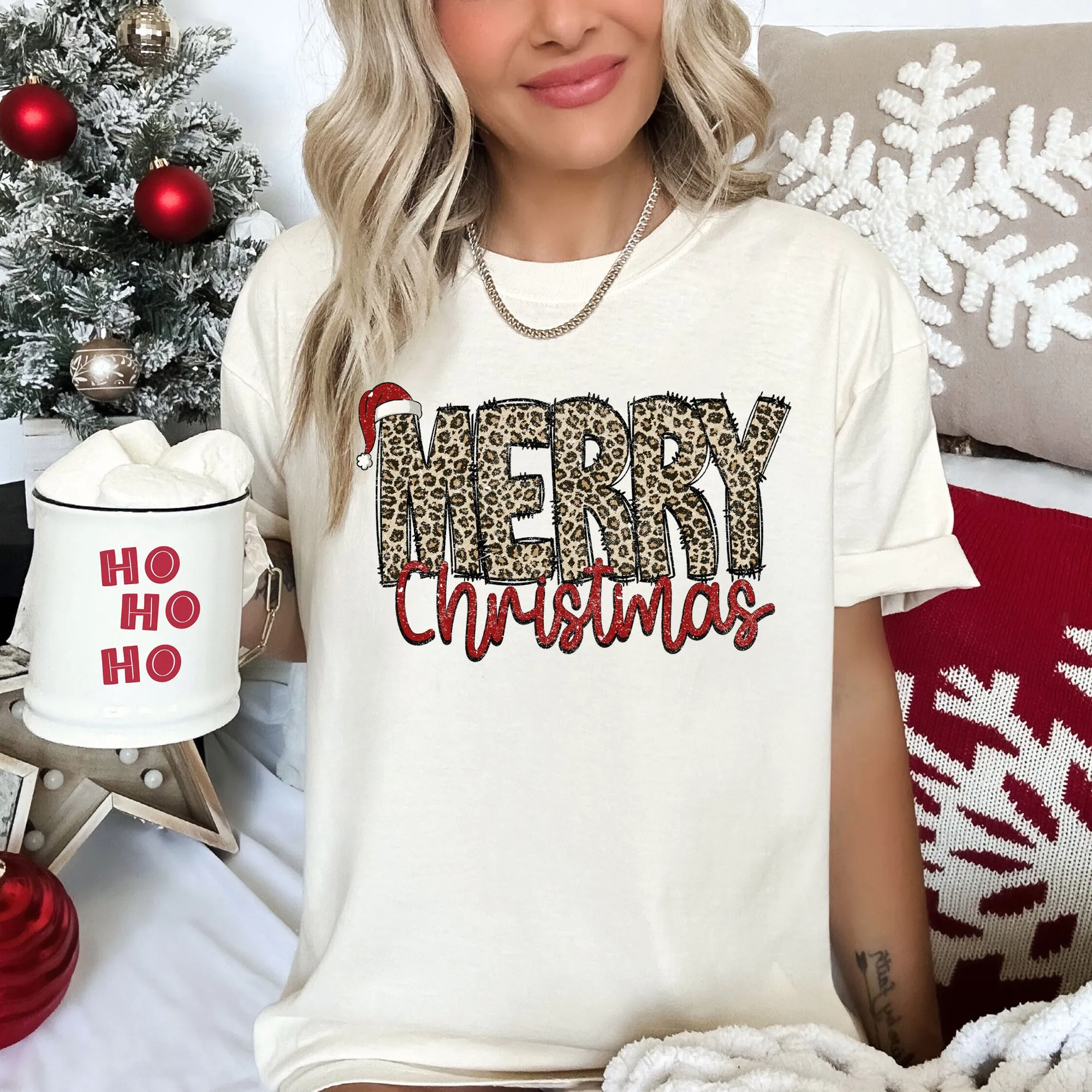 Merry Christmas, Retro, Leopard Print, Comfort Colors Tshirt sold by Refinery Number One product image thumbnail 5