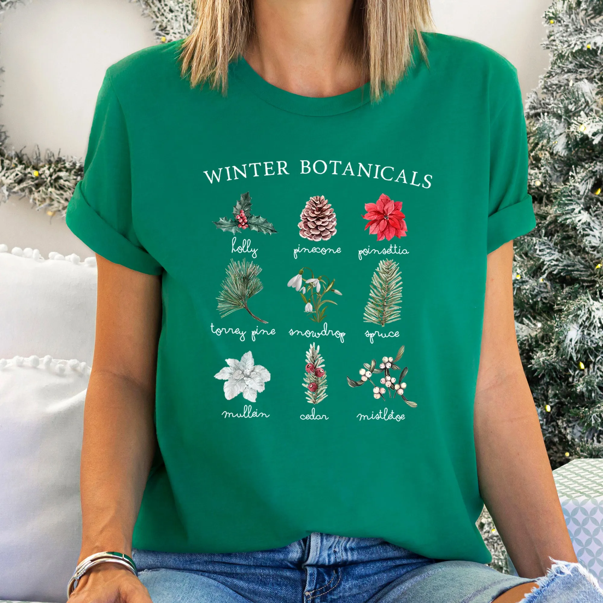 Winter Botanicals, Holly, Poinsettia, Pine Tree Super Soft Tshirt sold by Refinery Number One product image thumbnail 5