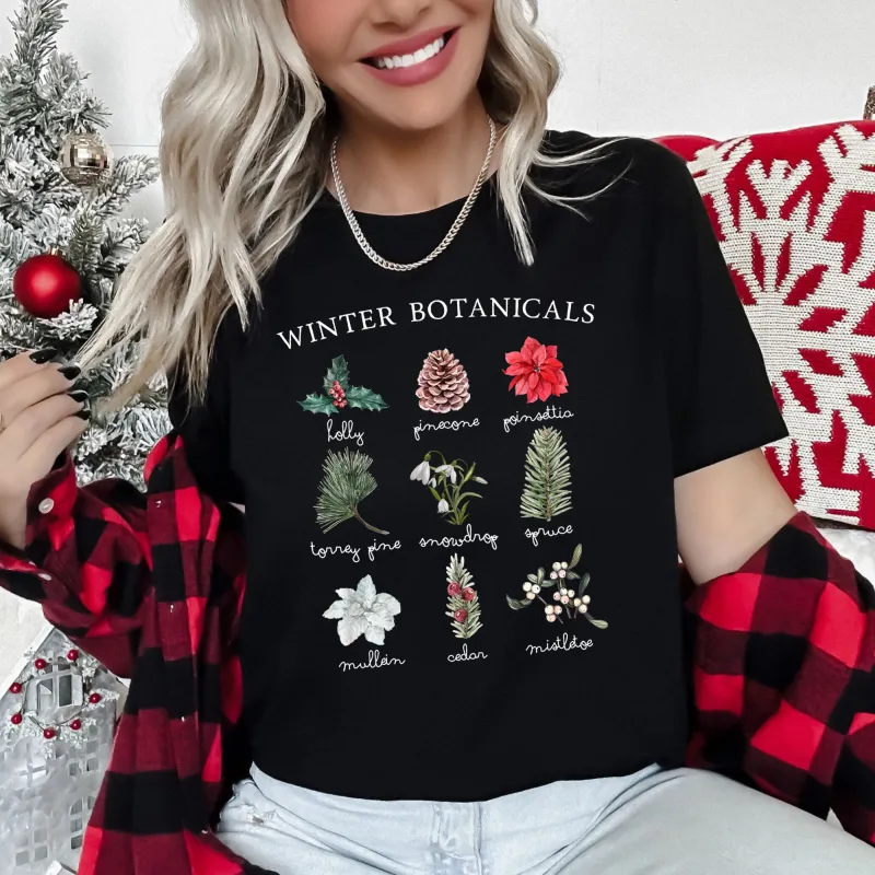 Winter Botanicals, Holly, Poinsettia, Pine Tree Super Soft Tshirt sold by Refinery Number One