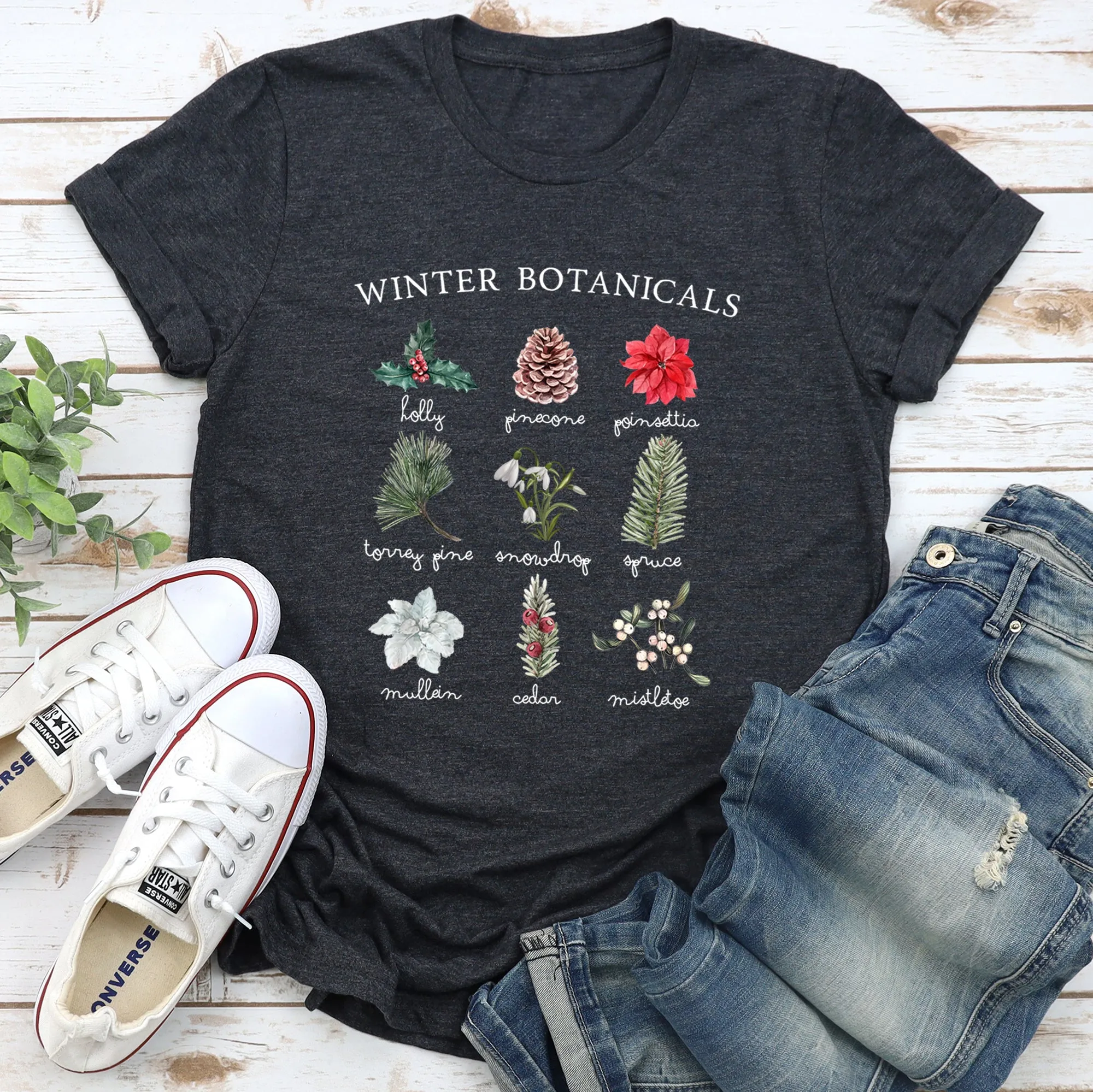 Winter Botanicals, Holly, Poinsettia, Pine Tree Super Soft Tshirt sold by Refinery Number One product image thumbnail 3