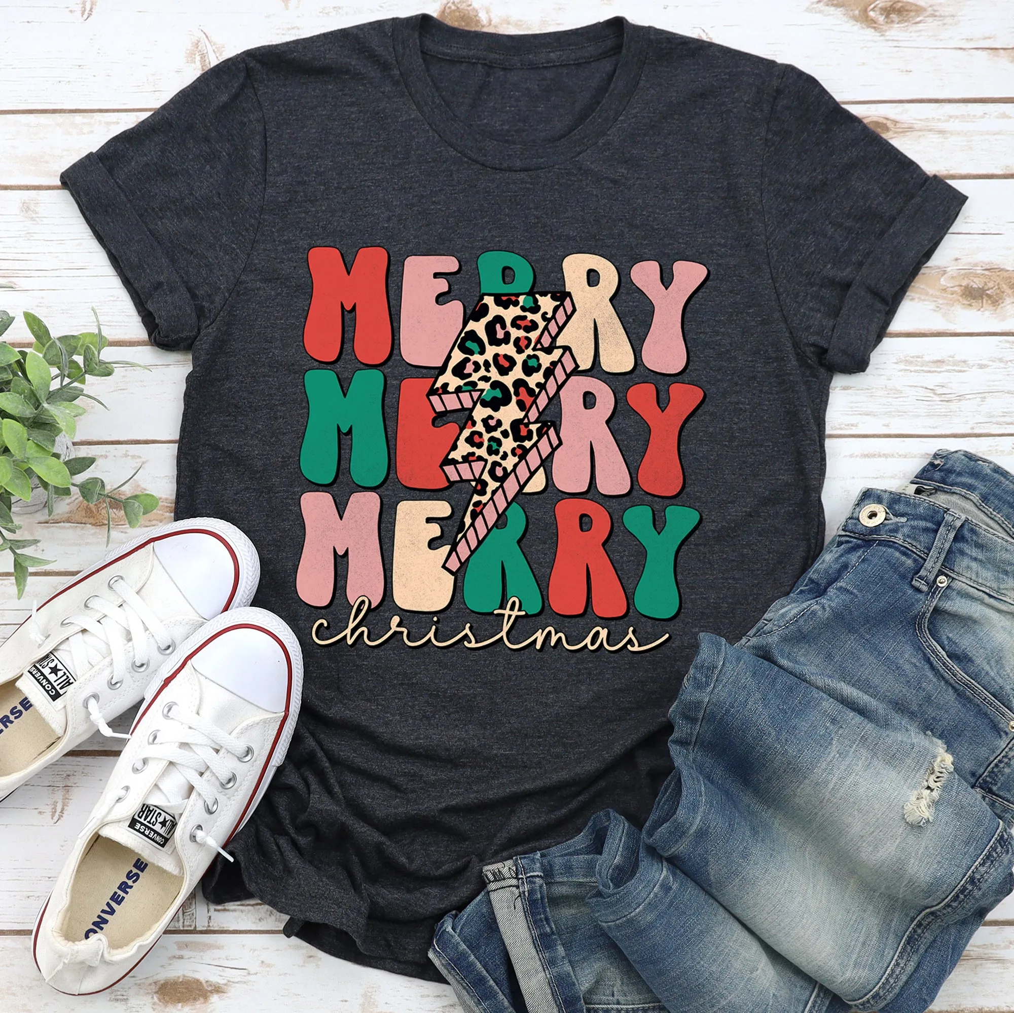 Merry Merry Merry Christmas Retro, Leopard Print Super Soft Tshirt sold by Refinery Number One product image thumbnail 4