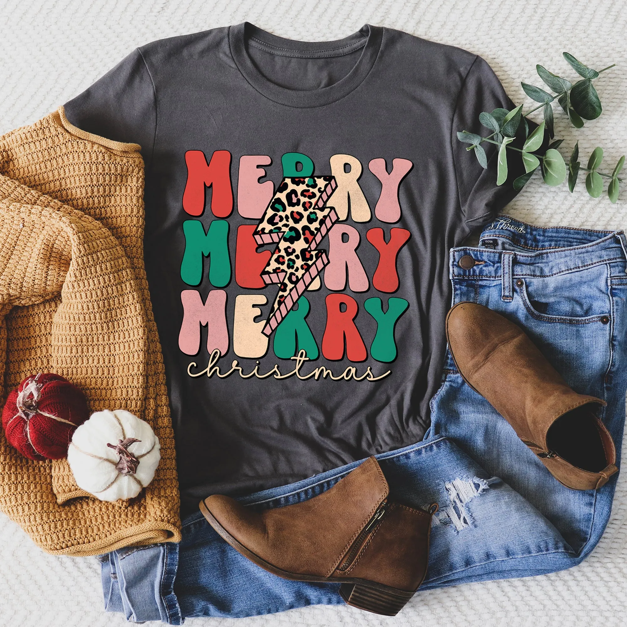Merry Merry Merry Christmas Retro, Leopard Print Super Soft Tshirt sold by Refinery Number One product image thumbnail 3