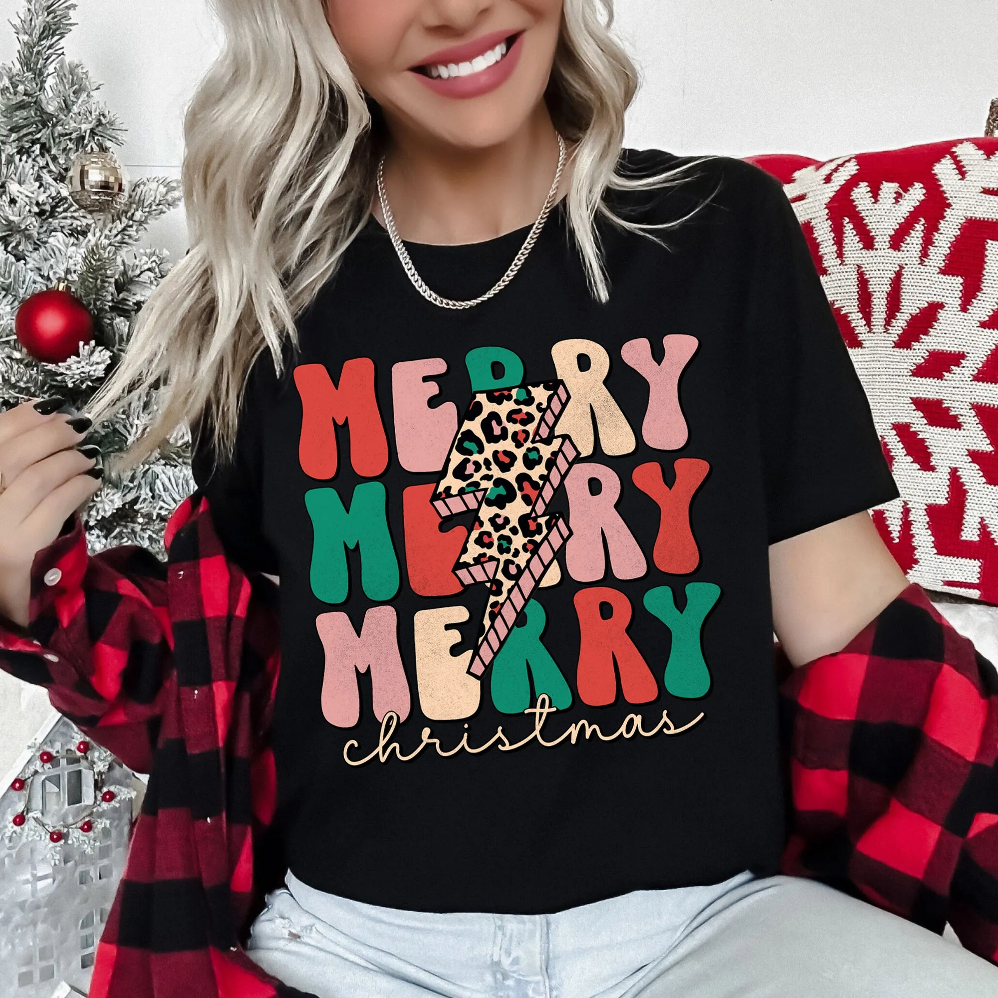 Merry Merry Merry Christmas Retro, Leopard Print Super Soft Tshirt sold by Refinery Number One product image thumbnail 2