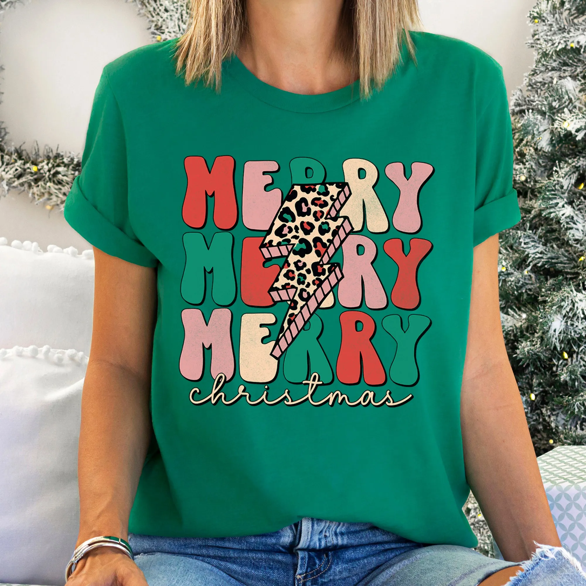 Merry Merry Merry Christmas Retro, Leopard Print Super Soft Tshirt sold by Refinery Number One product image thumbnail 5
