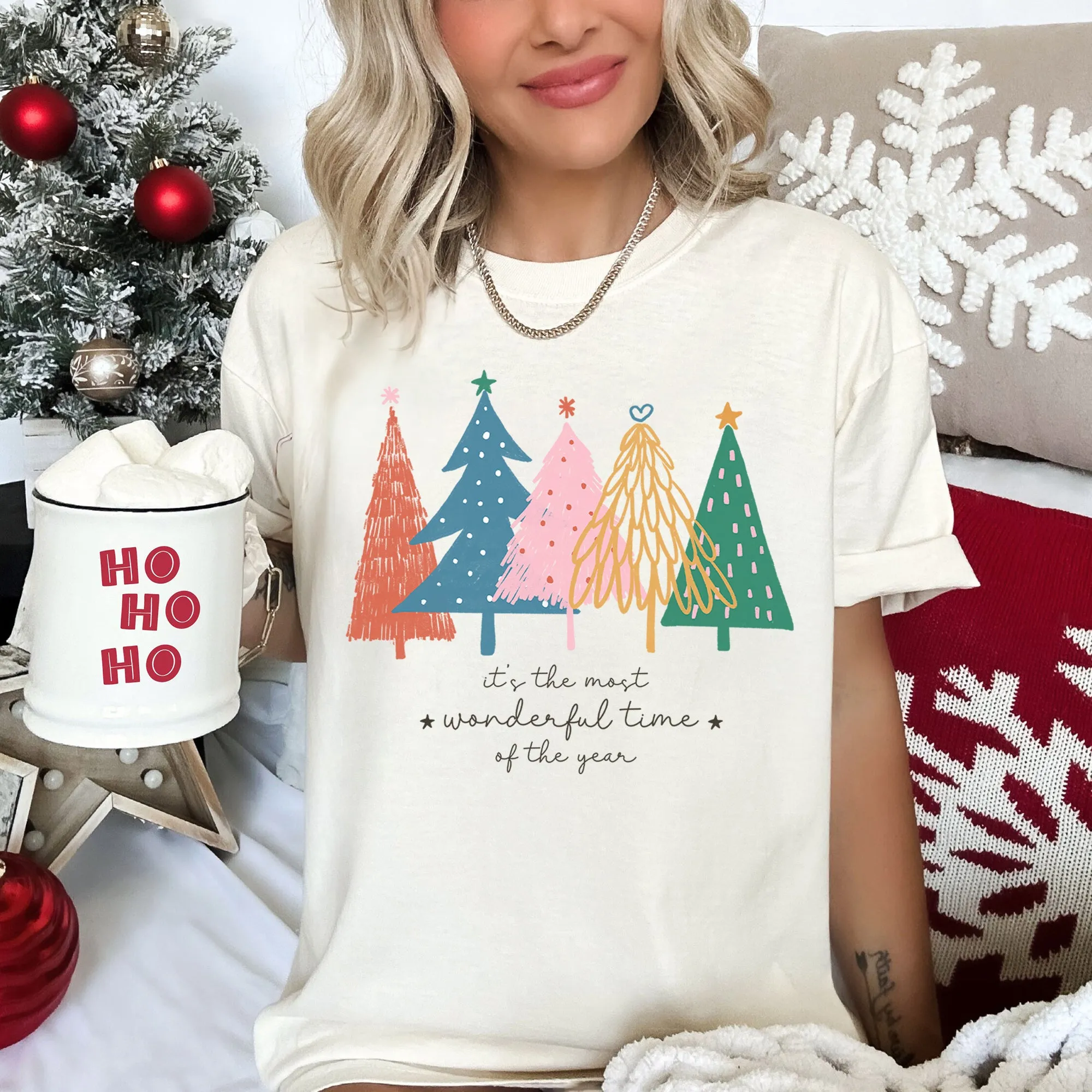 Most Wonderful Time Retro Christmas Trees, Colorful, Comfort Colors Tshirt sold by Refinery Number One product image thumbnail 3