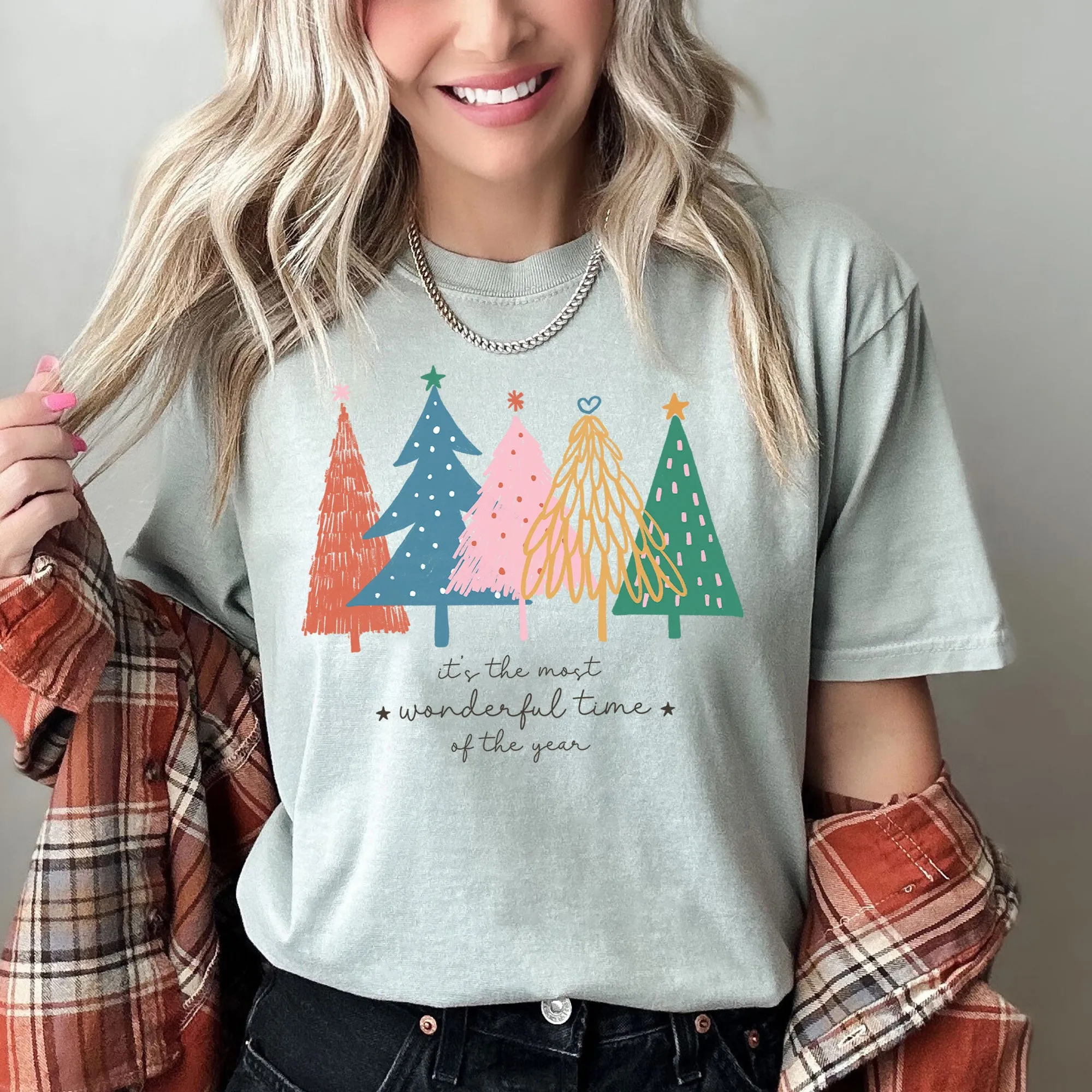 Most Wonderful Time Retro Christmas Trees, Colorful, Comfort Colors Tshirt sold by Refinery Number One