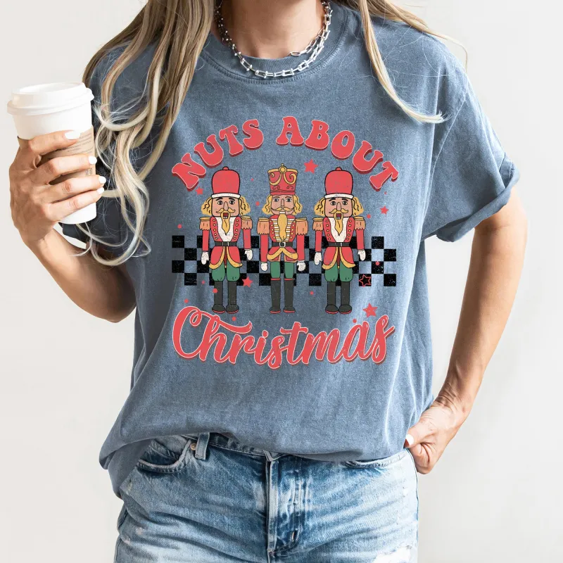 Nuts About Christmas, Nutcrackers, Retro, Checkered, Comfort Colors Tshirt sold by Refinery Number One
