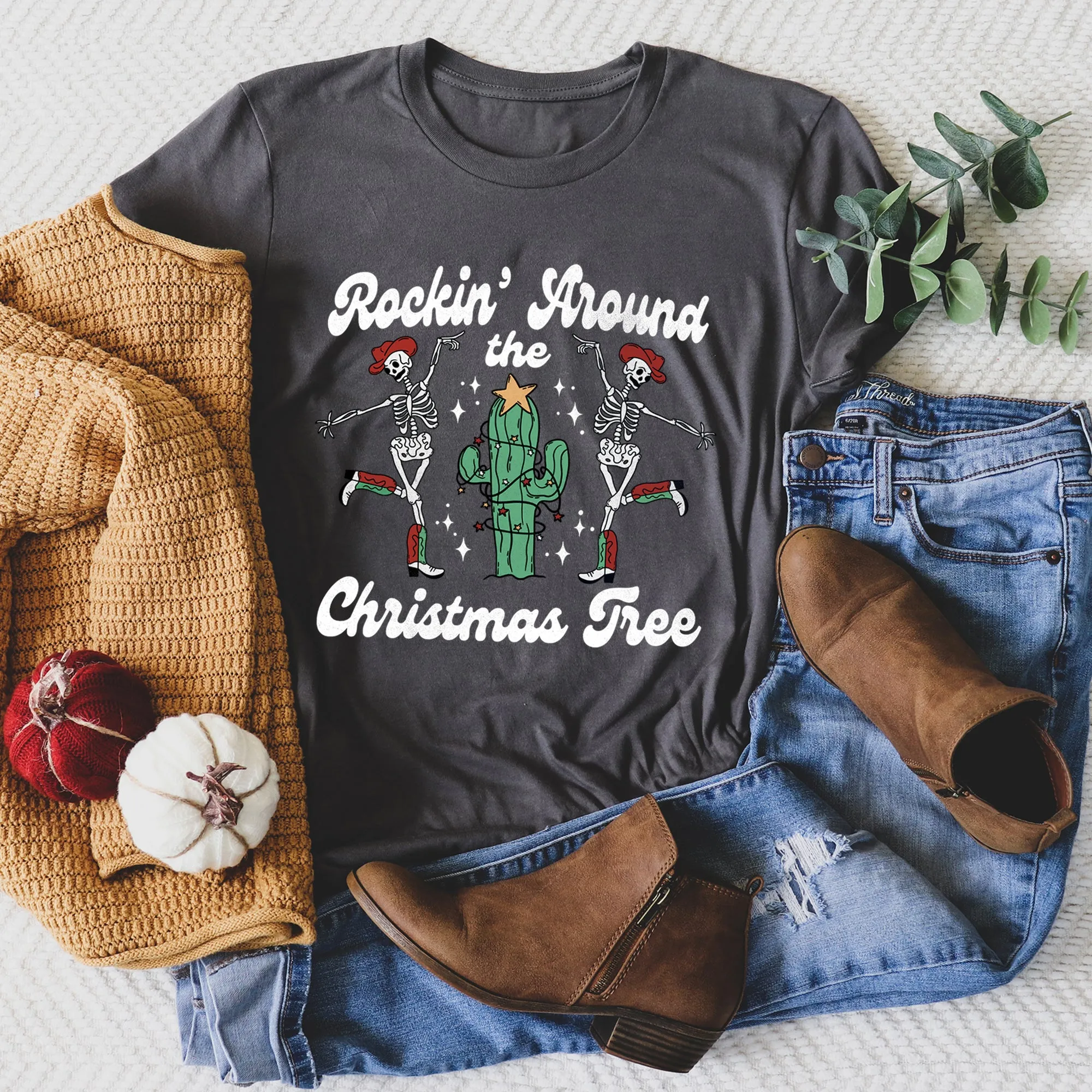 Rocking Around The Christmas Tree, Desert, Cactus, Dancing Skeletons Super Soft Tees sold by Refinery Number One product image thumbnail 2