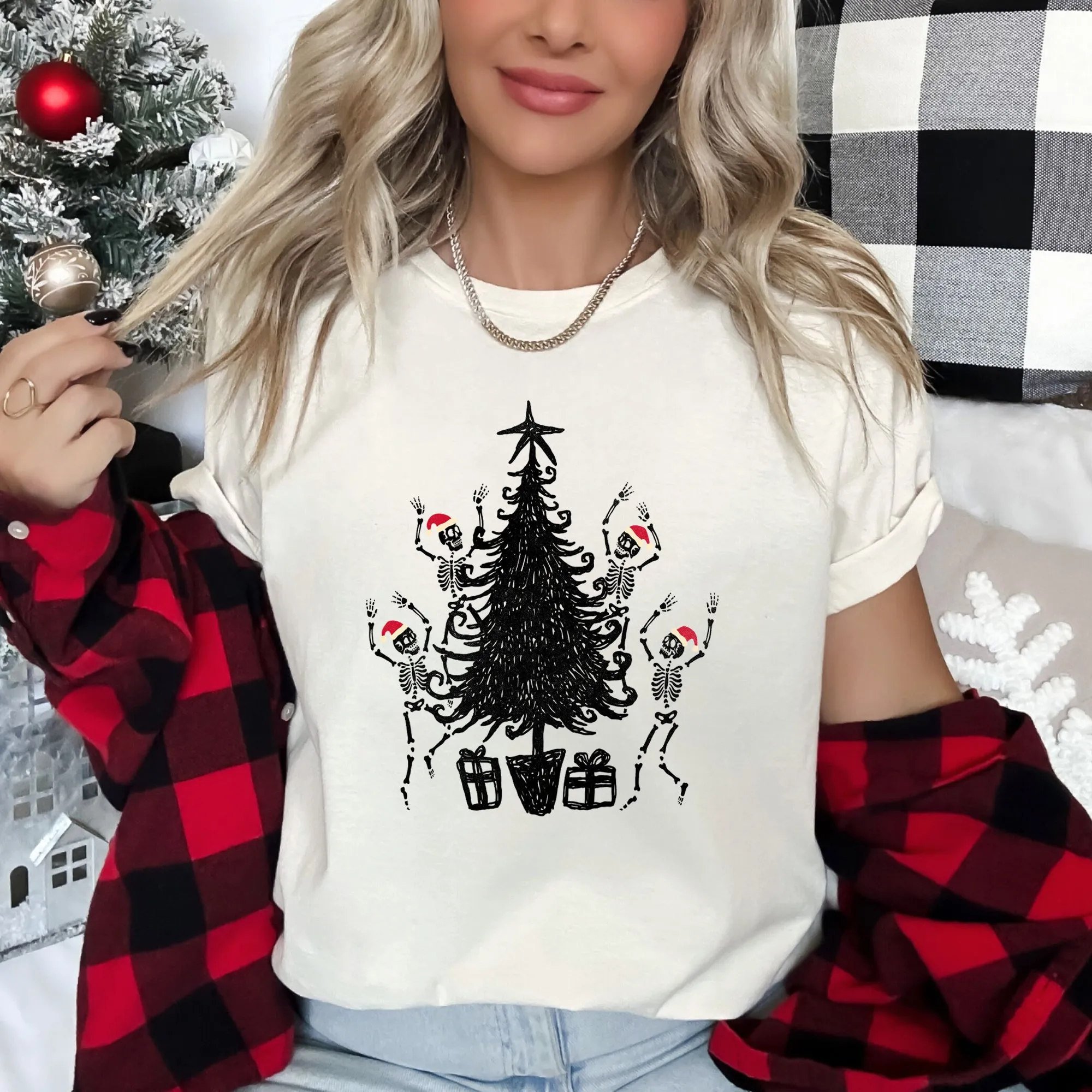 Dancing Skeletons, Santa Hats, Christmas - Black Super Soft Tees sold by Refinery Number One product image thumbnail 2