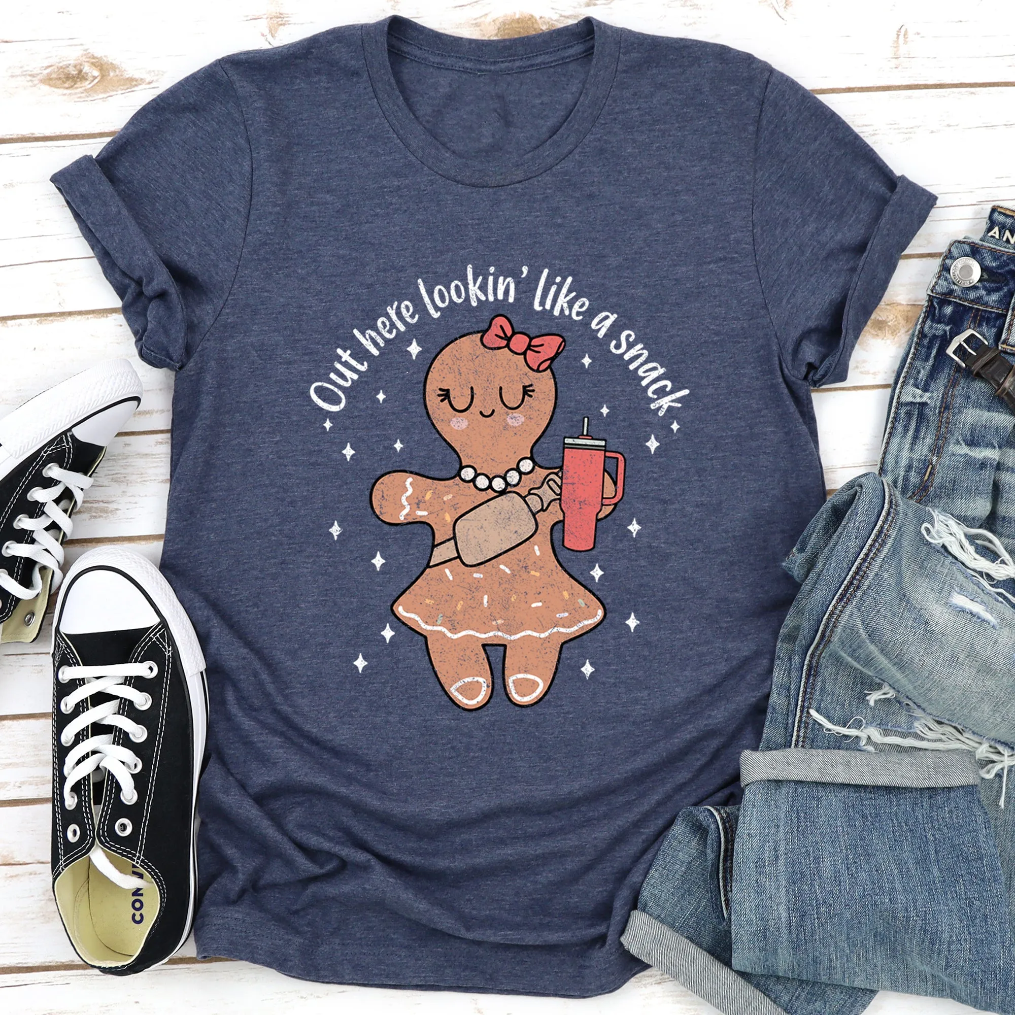 Out Here Looking Like A Snack, Gingerbread Girl, Stanley, Christmas Super Soft Tees sold by Refinery Number One product image thumbnail 4