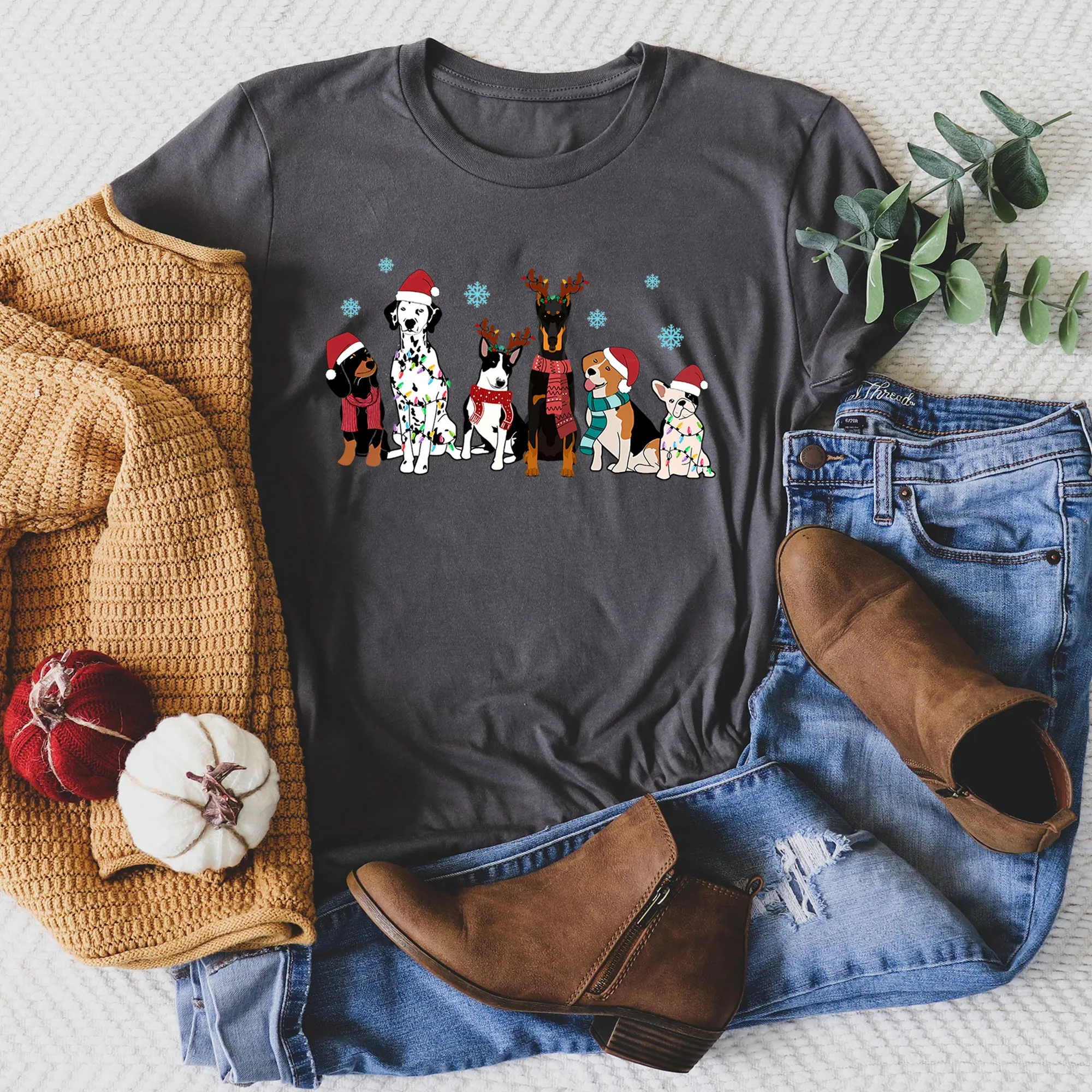 Christmas Dogs, Dalmation, Frenchie, Dog Lovers, Santa, Pet Super Soft Tees sold by Refinery Number One product image thumbnail 3