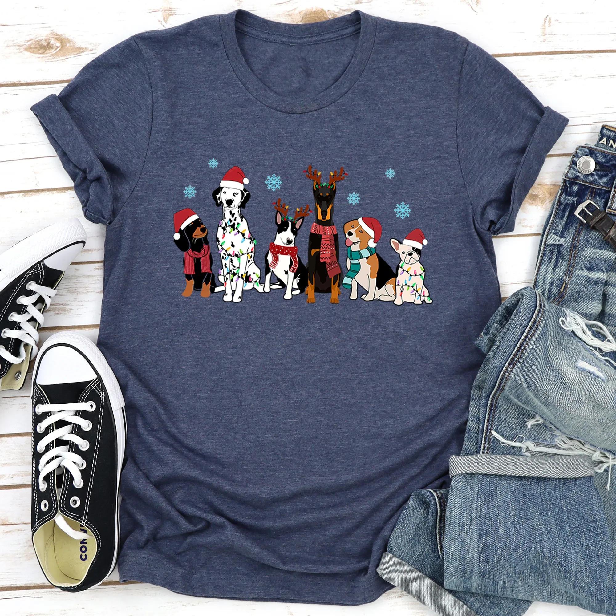 Christmas Dogs, Dalmation, Frenchie, Dog Lovers, Santa, Pet Super Soft Tees sold by Refinery Number One product image thumbnail 5