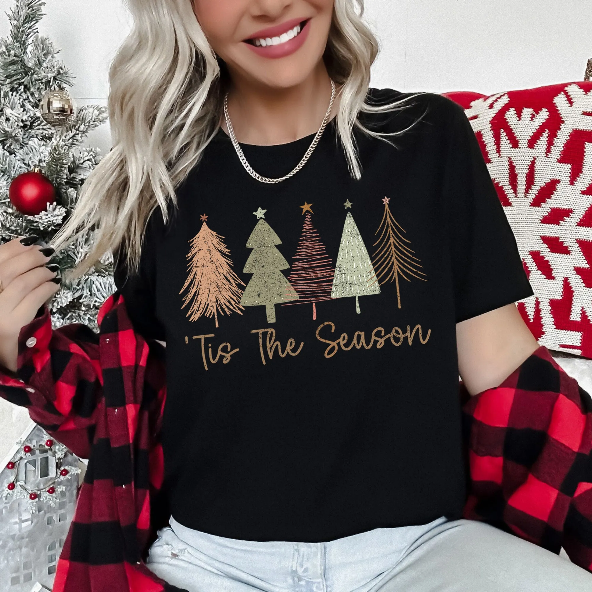 Tis The Season, Doodle Christmas Trees, Pastels, Gorgeous Super Soft Tees sold by Refinery Number One product image thumbnail 2