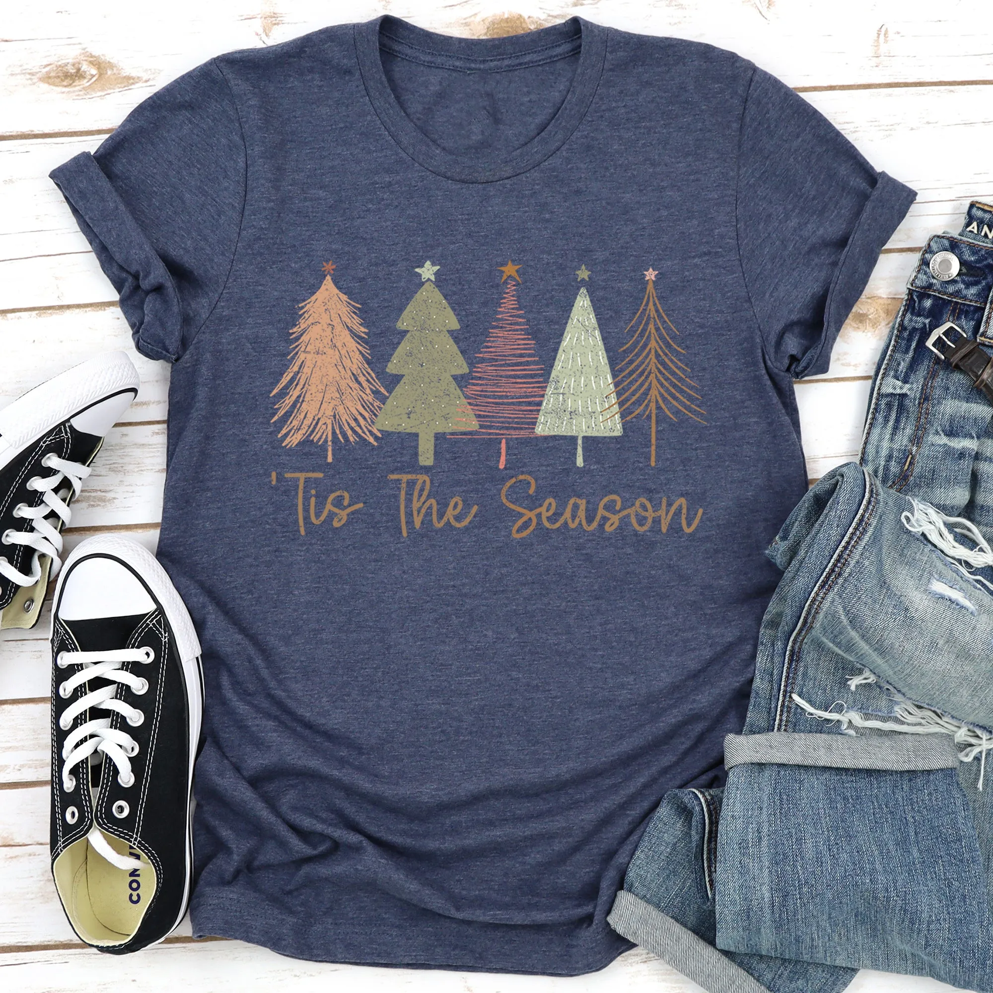 Tis The Season, Doodle Christmas Trees, Pastels, Gorgeous Super Soft Tees sold by Refinery Number One product image thumbnail 5