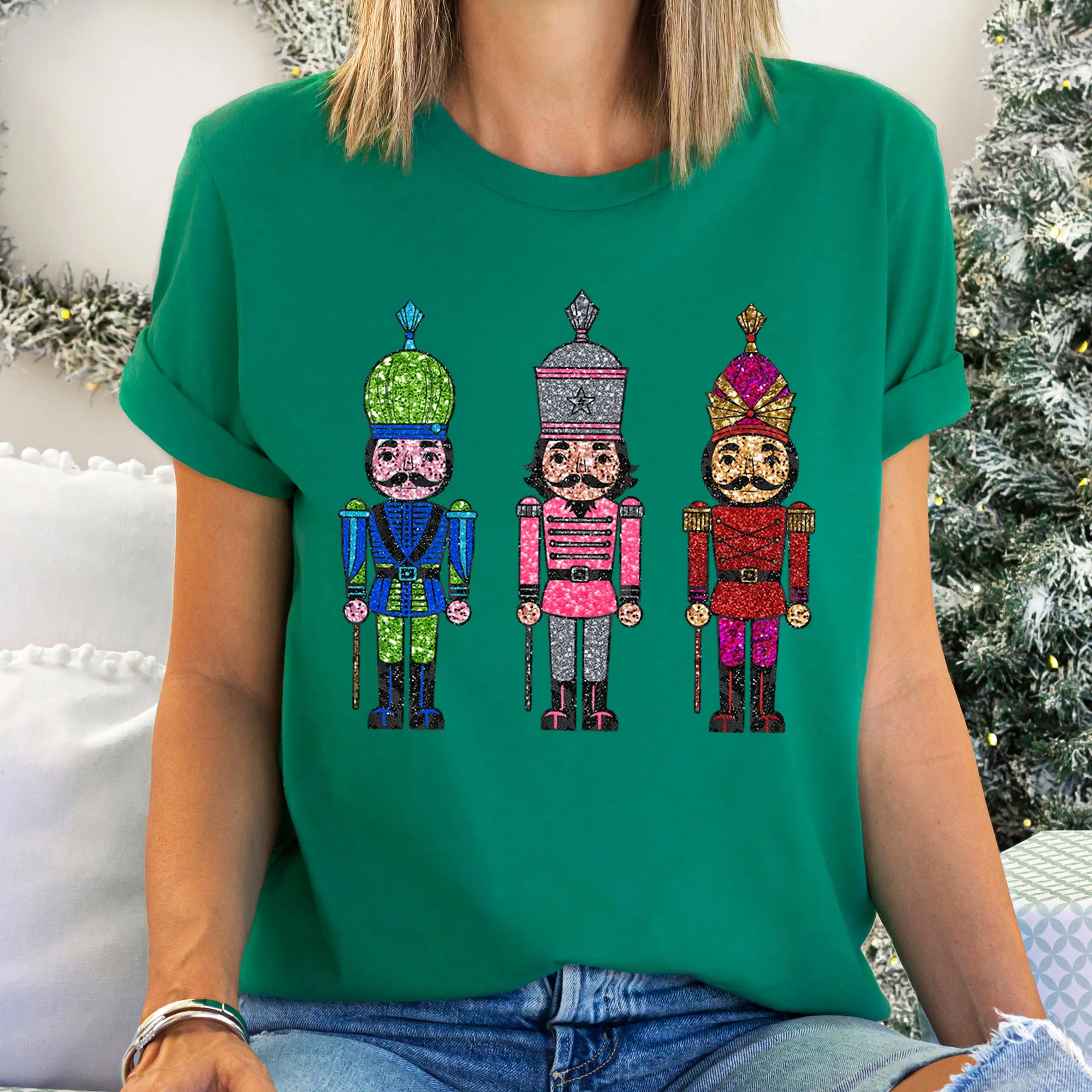 Sparkly Nutcrackers, Glitter Effect, Christmas Super Soft Tees sold by Refinery Number One product image thumbnail 4