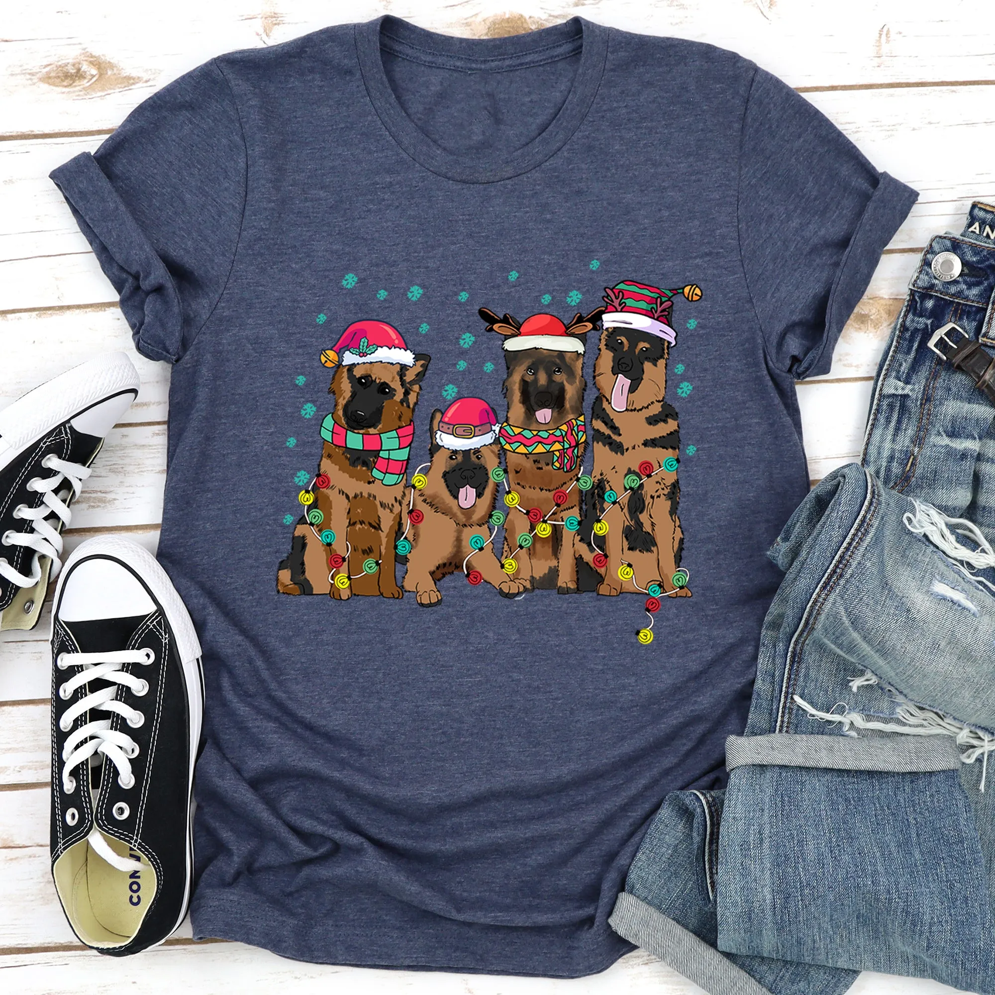 Christmas Dogs, German, Shepherd, Dog Lovers, Santa, Pet Super Soft Tees sold by Refinery Number One product image thumbnail 5
