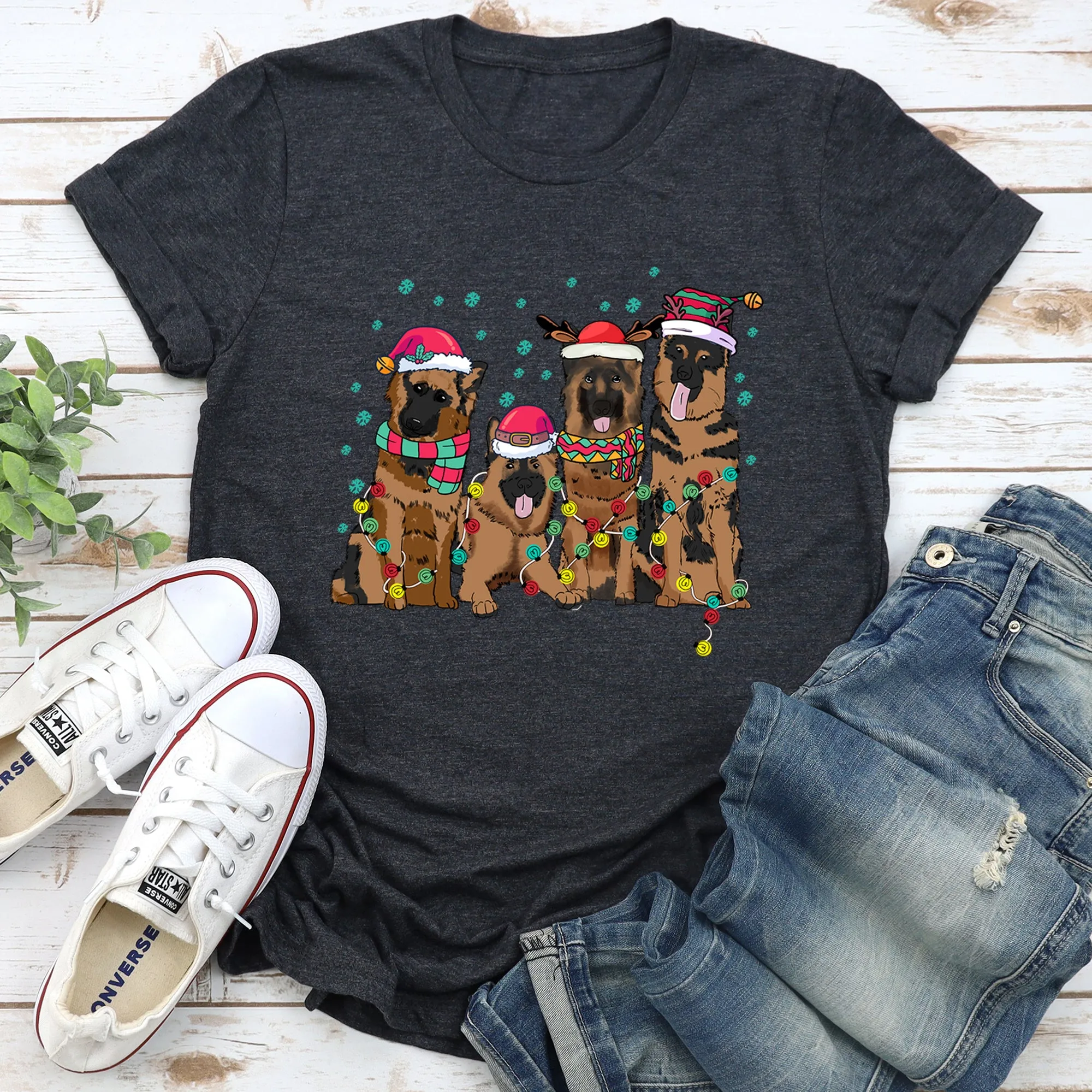 Christmas Dogs, German, Shepherd, Dog Lovers, Santa, Pet Super Soft Tees sold by Refinery Number One product image thumbnail 4